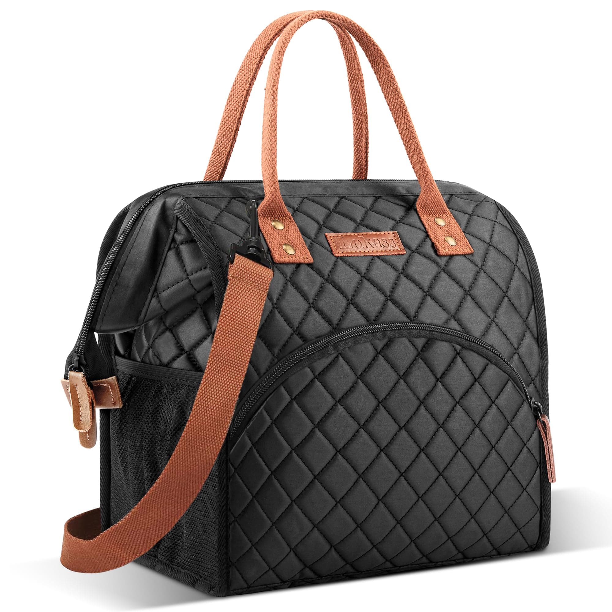 Lunch Bag Insulated Lunch Box Wide-Open Lunch Tote Bag with Removable Shoulder Strap for Women/Men Adults Work Picnic Hiking Beach Fishing(Black)