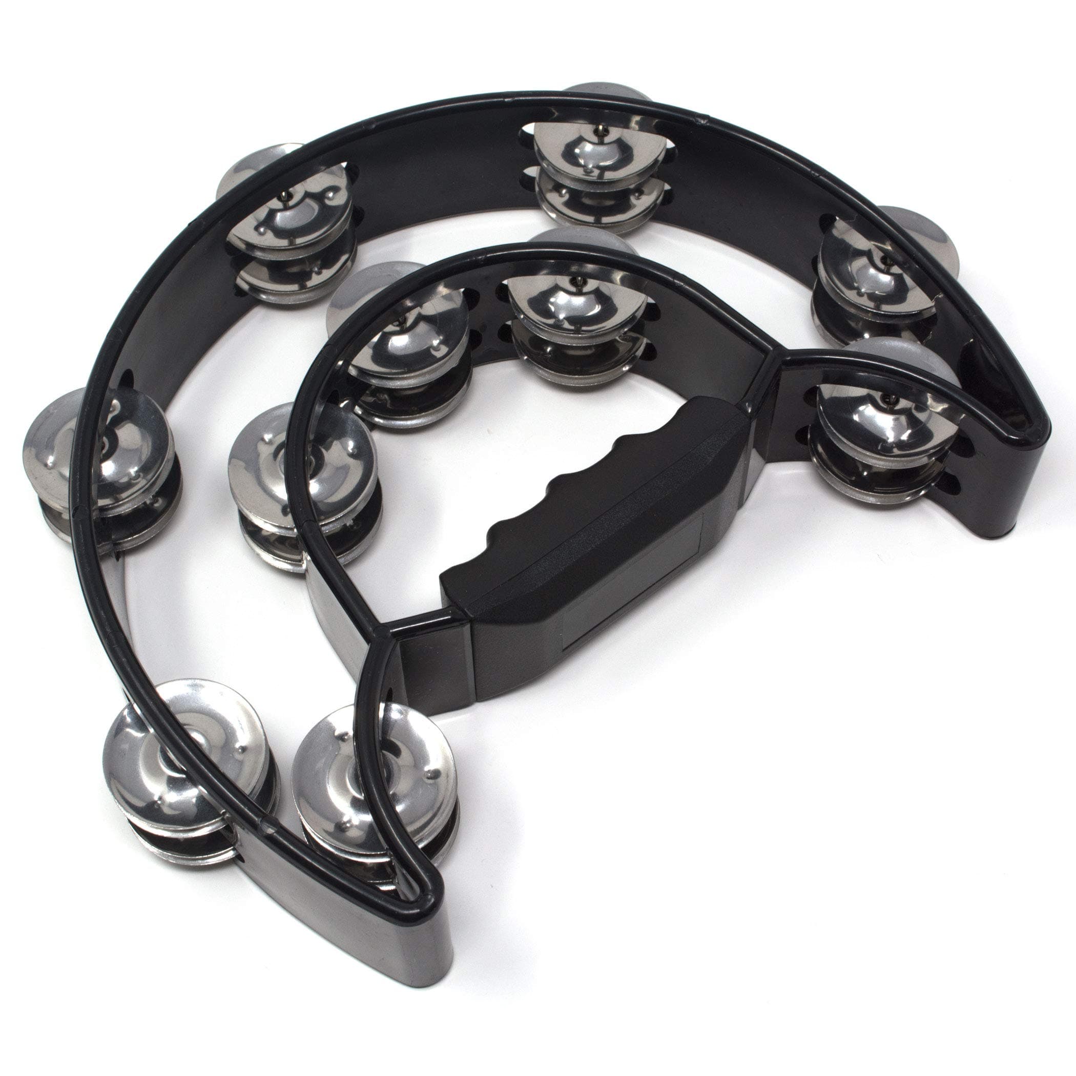 MT1 Tambourine - Double Half Moon (Black). Hand Percussion Shaker Musical Instrument