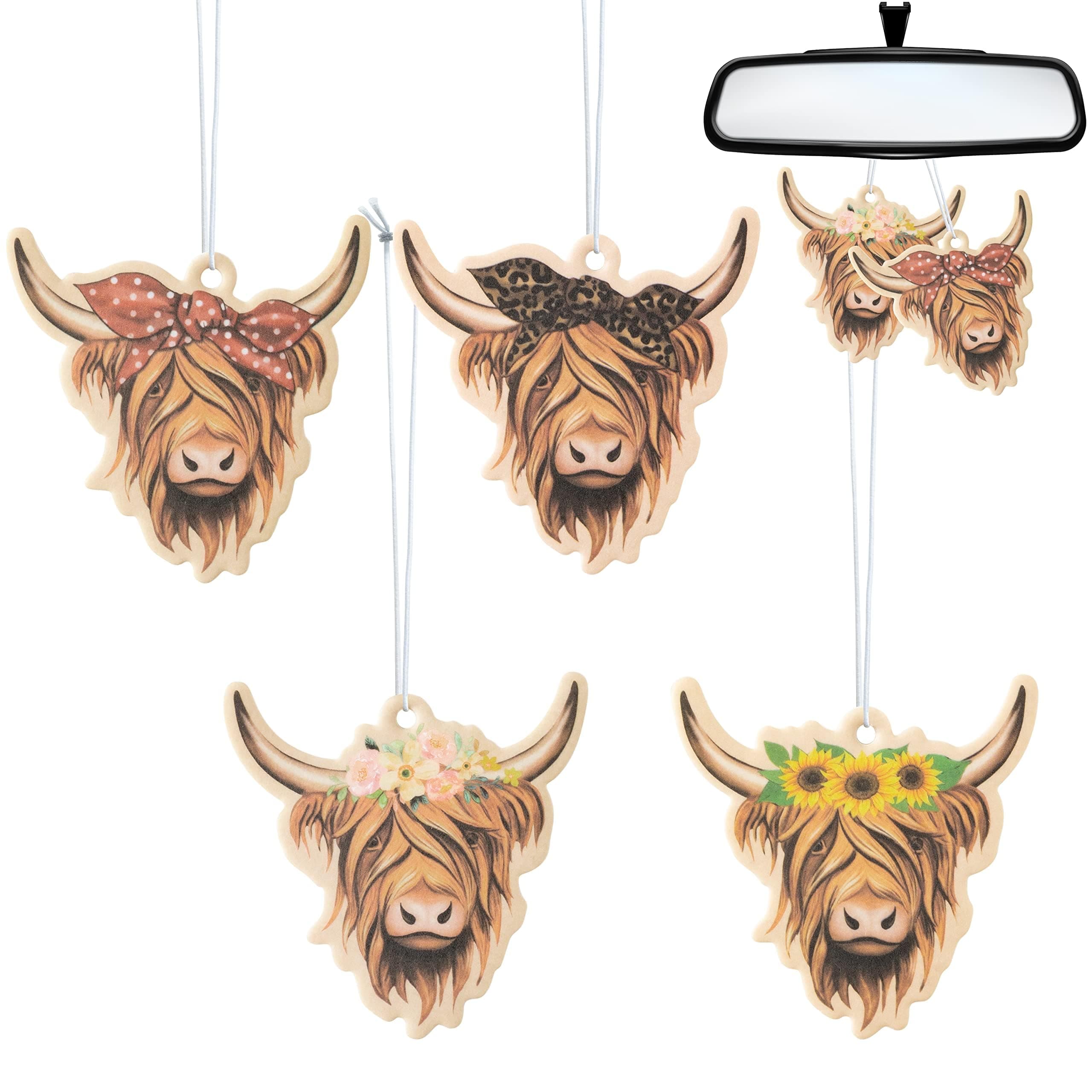 ANGOLIO 4Pcs Highland Cow Air Freshener Car Hanging Gifts for Women Funny Highland Cow Print Car Accessories Hanging Ornament Vent Decoration Aromatic for Party Supplies Cute Aromatic Accessories
