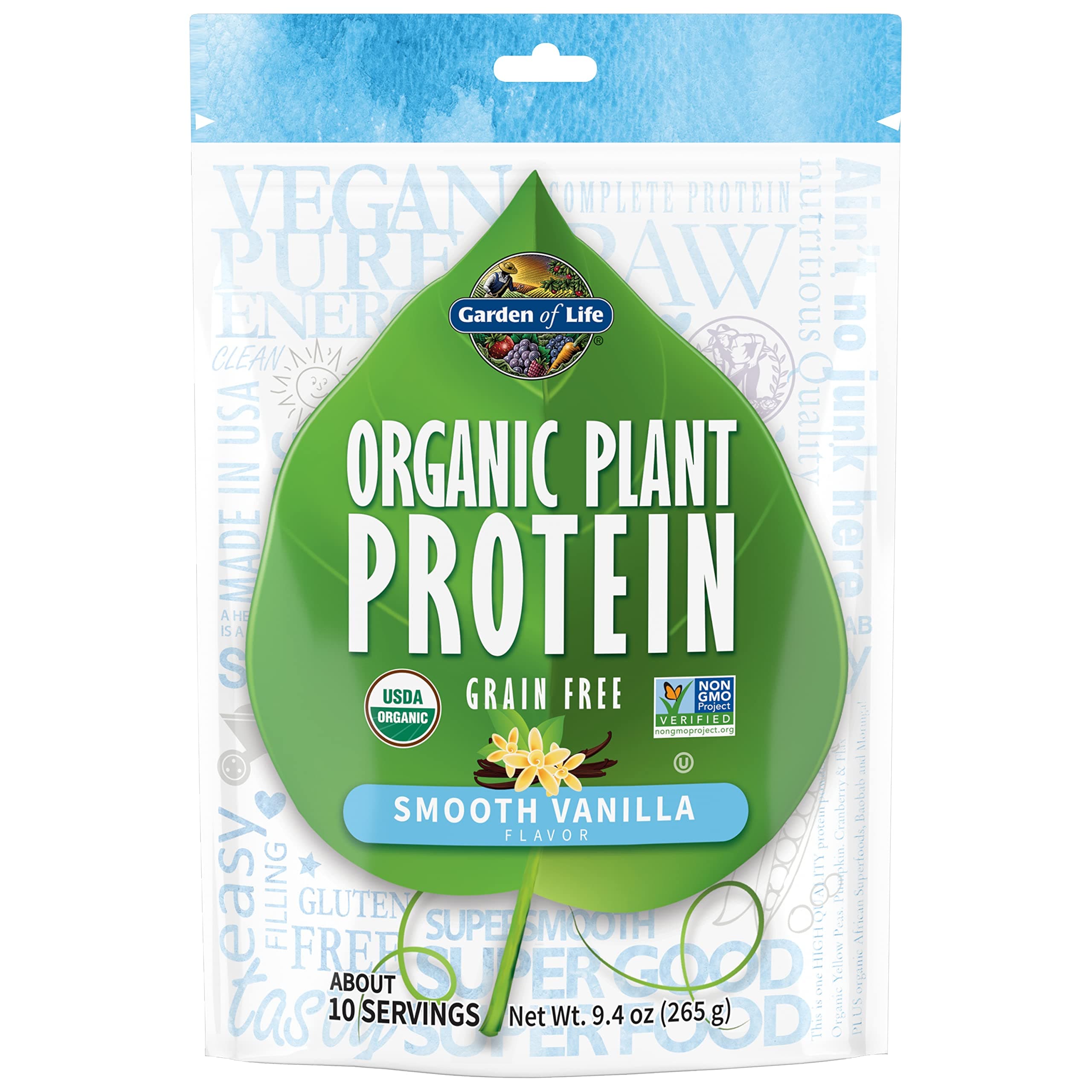 Organic Protein Powder - Vegan Plant-Based Protein Powder, Vanilla, 9.4 oz (265g) Powder