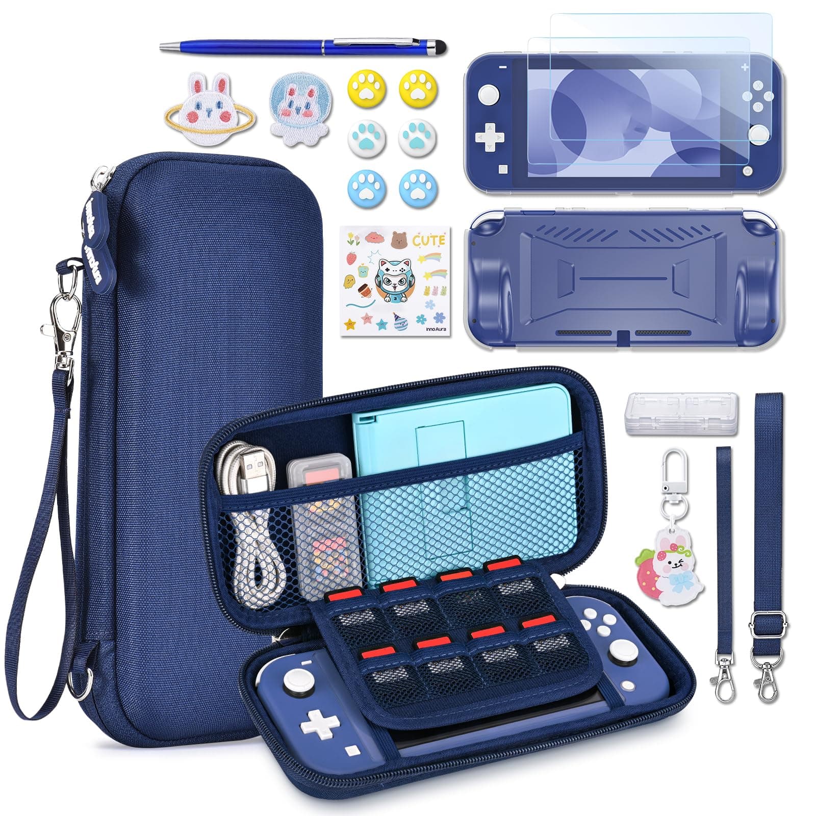 NS Switch Lite Case 17 in 1 NS Switch Lite Accessories Bundle with Switch Lite Carrying Case, Switch Game Case, Switch Lite Screen Protector, Switch Stand, Switch Thumb Grips (Blue)