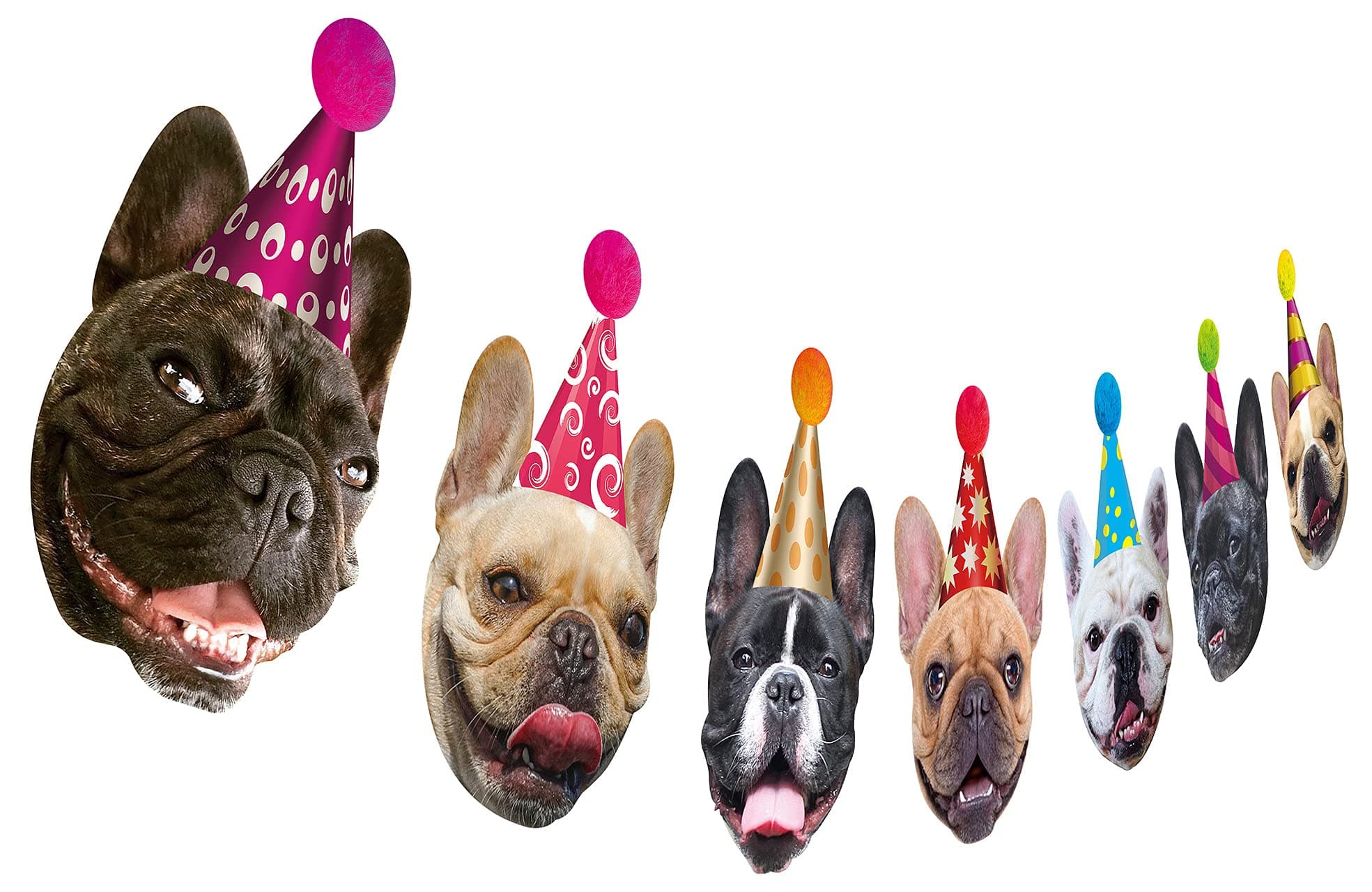 Dog Birthday Garland, Funny French Bulldog Face Portrait Birthday Banner, Bday Bunting Decoration…