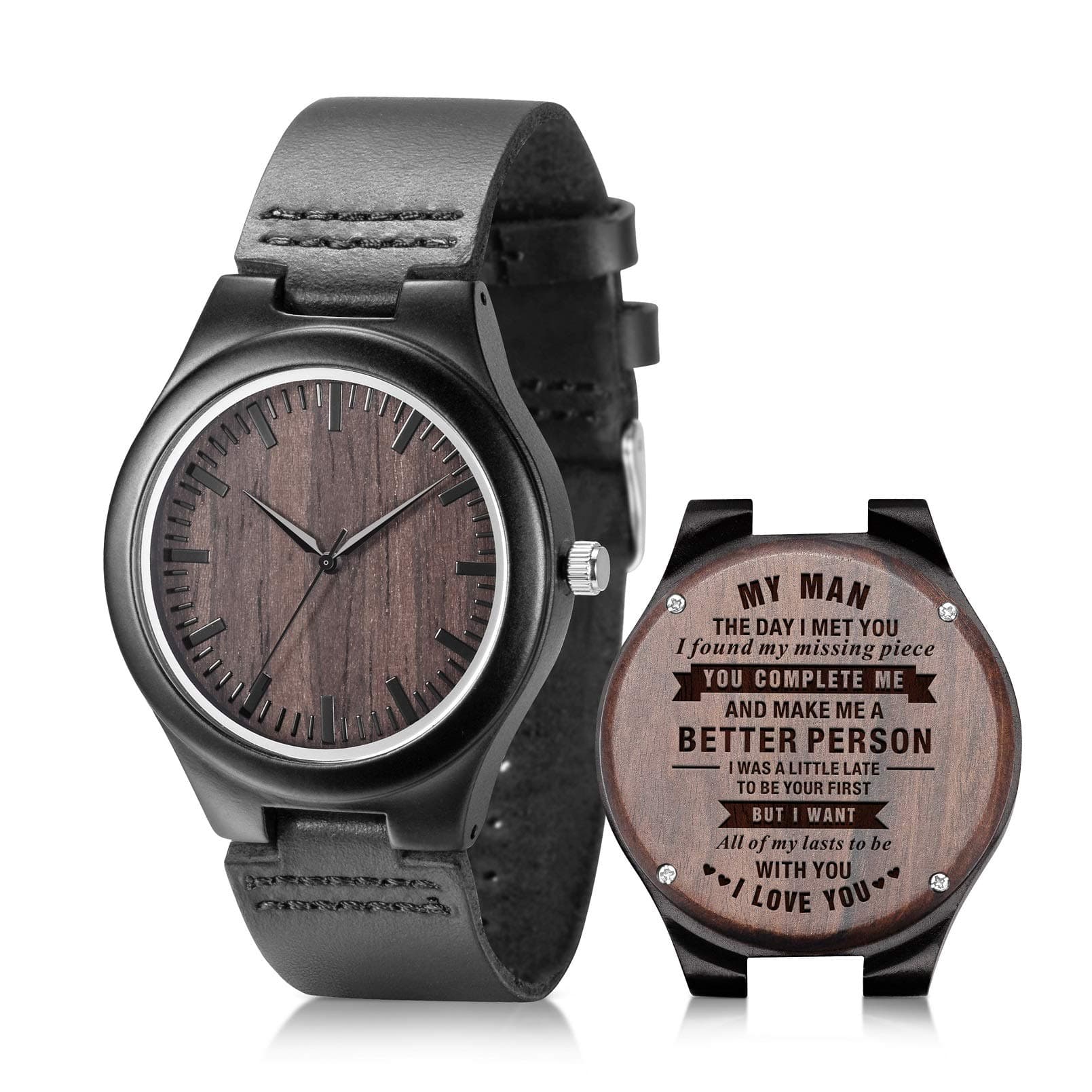 UMIPHIMAT Engraved Wooden Watches for Men - Customized Wood Wrist Watches for Husband Boyfriend Dad Son