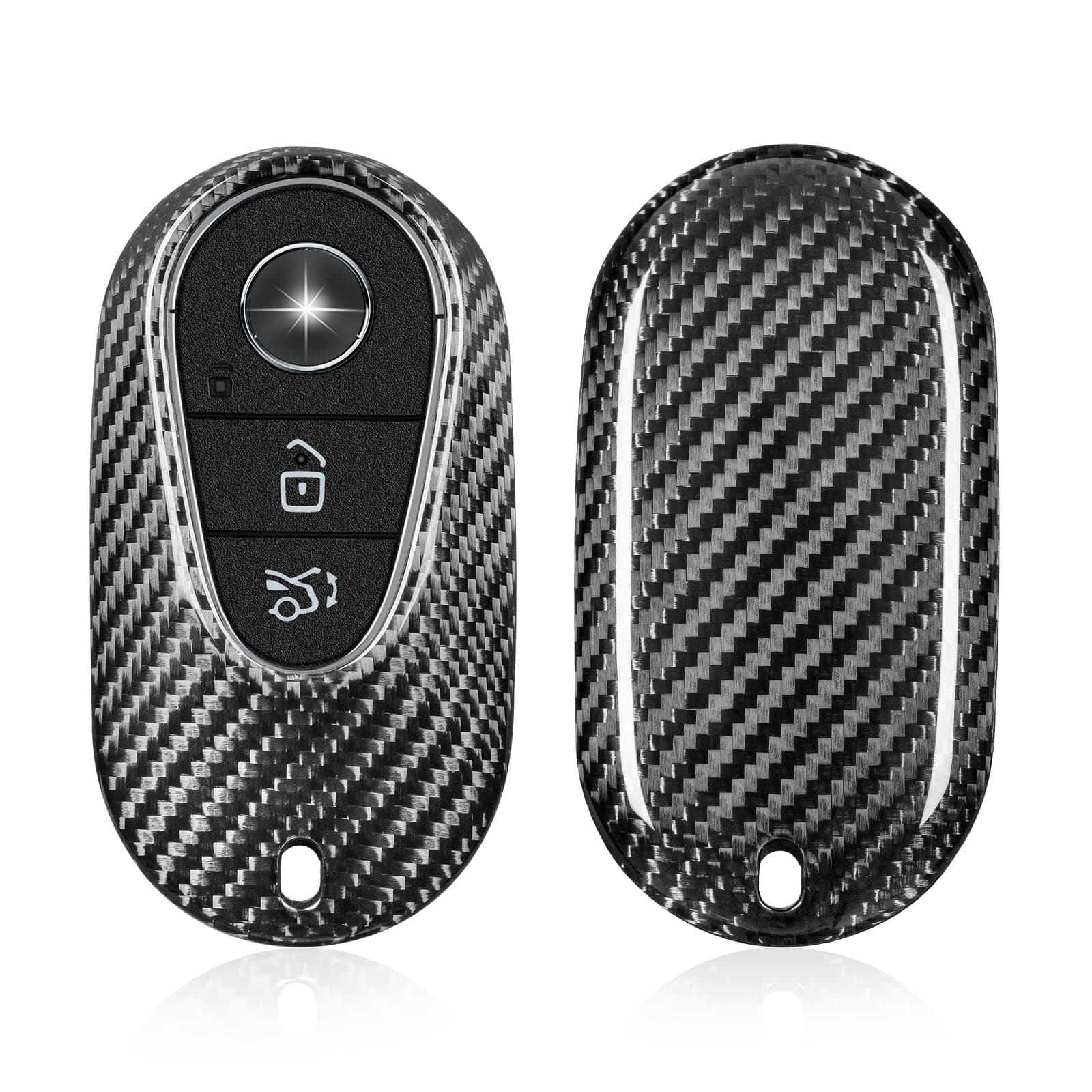 T-Carbon Real Glass Fiber Key Fob Cover for Mercedes Benz, Key Fob Protector Fits for Mercedes Benz S-Class G-Class E-Class 2020-2022 Remote Key Case (Silver Black)