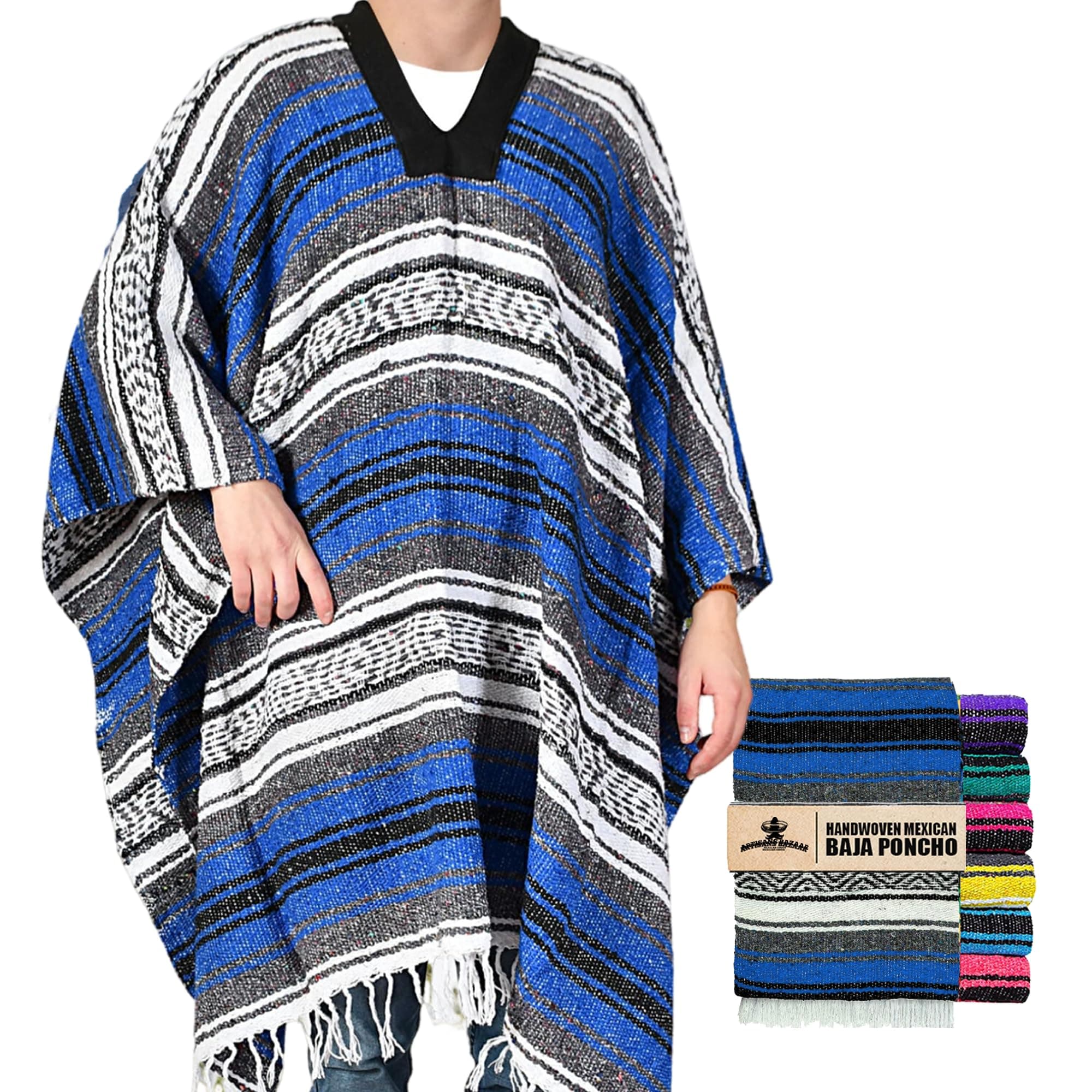 Traditional Mexican Baja Poncho Men and Women Authentic Gaban Serape Sarape Blanket Pancho Jorongo Cowboy
