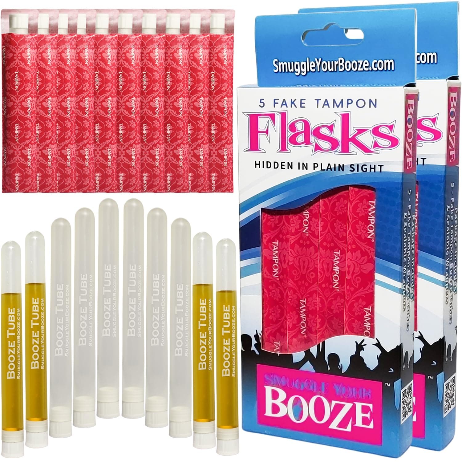 Smuggle My Booze Sneak Alcohol with 5 Tampon Flasks and Sleeves - Bonus 2 Pack!