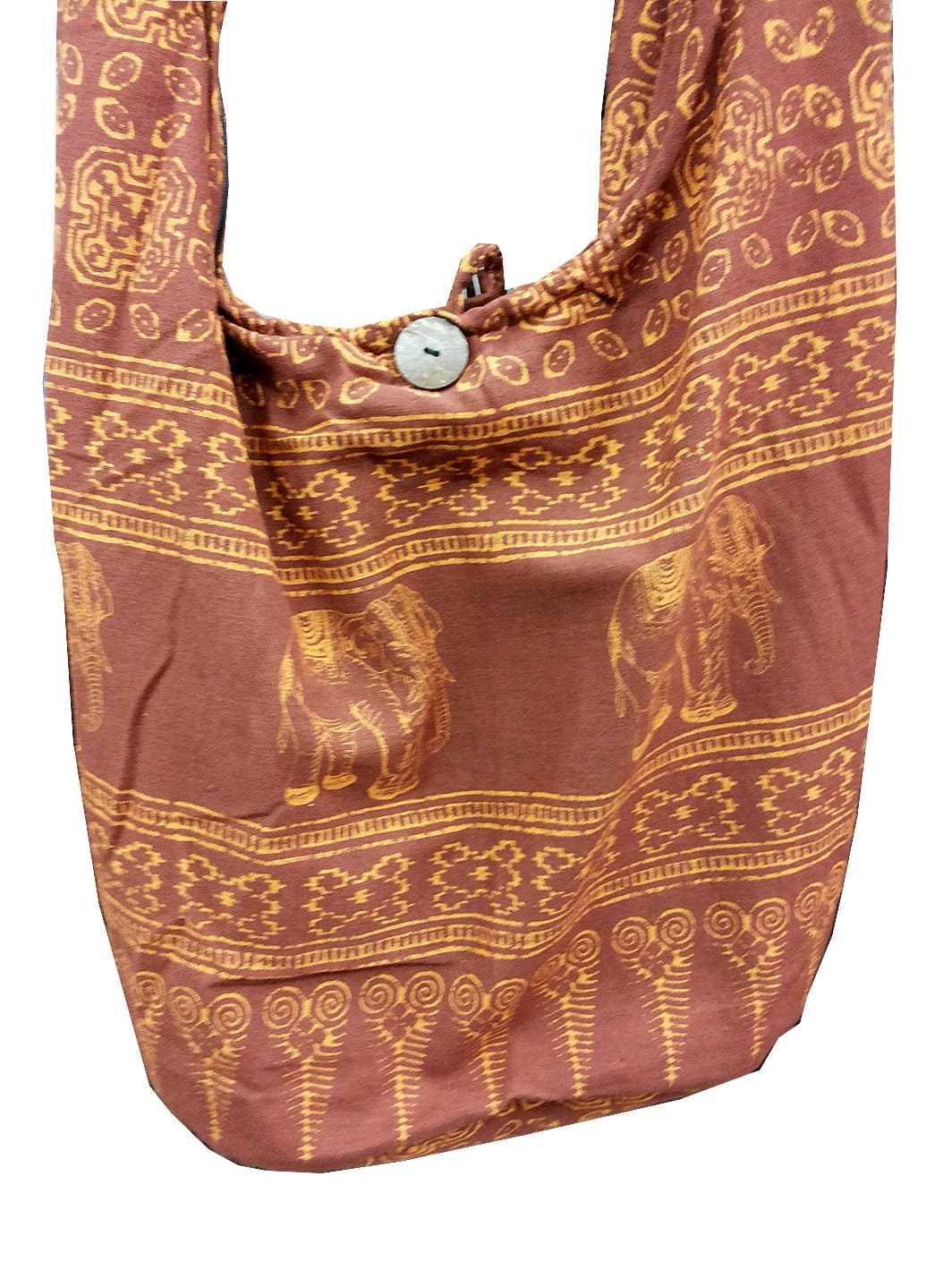 Beautiful Elephant Prints Hippie Shoulder Bag Tote Purse Cotton Bag - Dark Brown