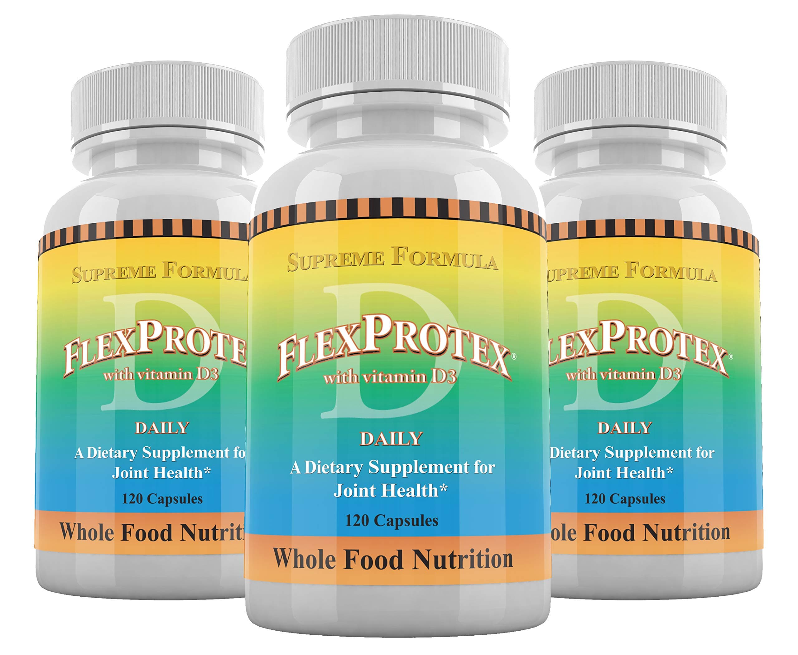 Flexprotex D 884mg Joint Muscle Support Herbal Blend Turmeric Chondroitin Glucosamine Boswellia Hyaluronic Acid Ashwagandha 3 btls 360 Capsules