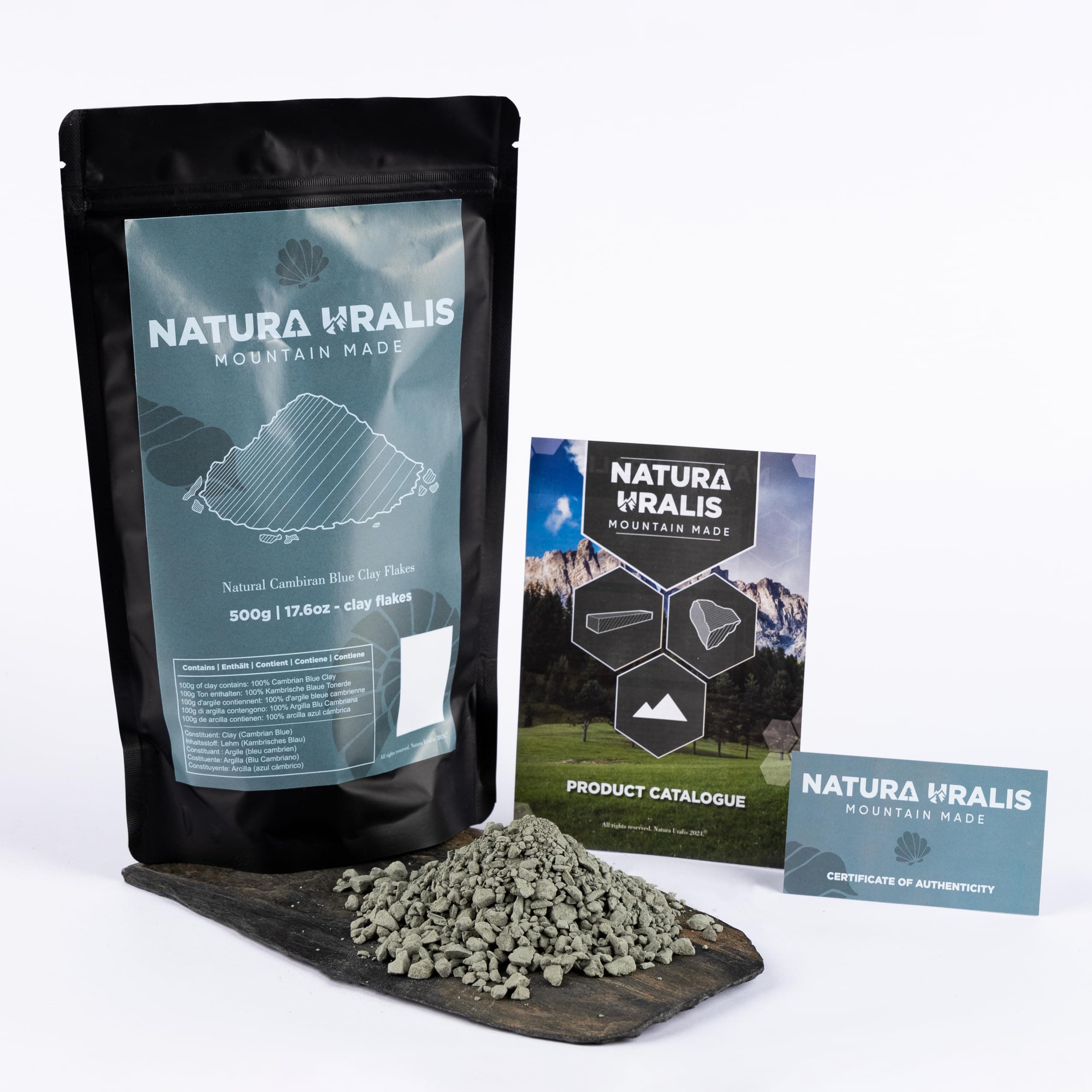 Natura Uralis Cambrian Blue Clay Flakes | 17.5oz of Natural Blue Clay, Blue-Grey to Pastel Blue - Amazing Crunch, Satisfying Earthy, Velvety and Firm Texture, ASMR Sensation