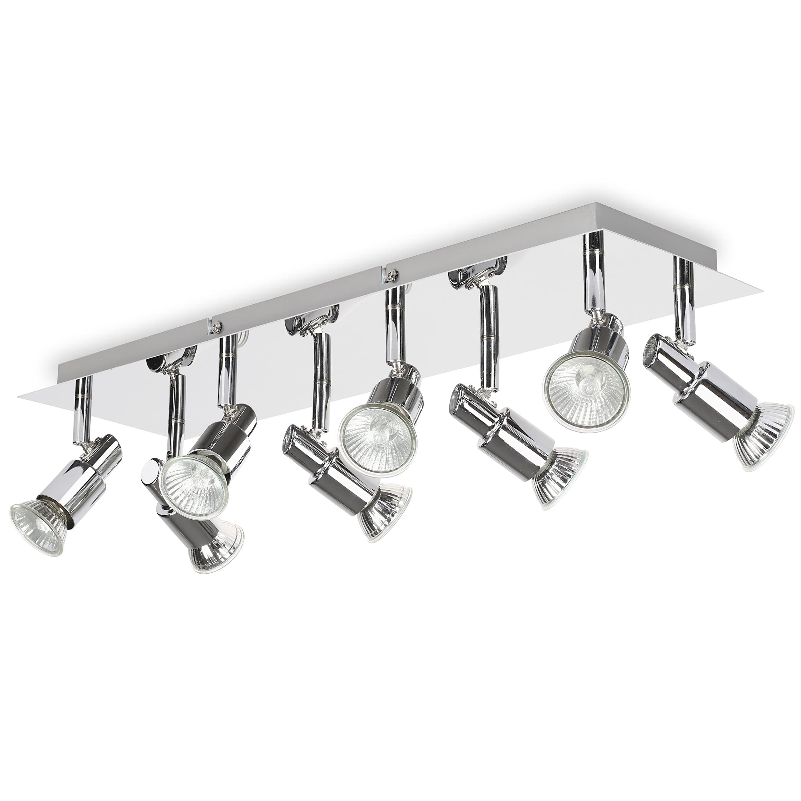 ROMKE Large Modern Rectangular Silver Chrome 8 Way GU10 Ceiling Spotlight Adjustable Ceiling Kitchen Lights