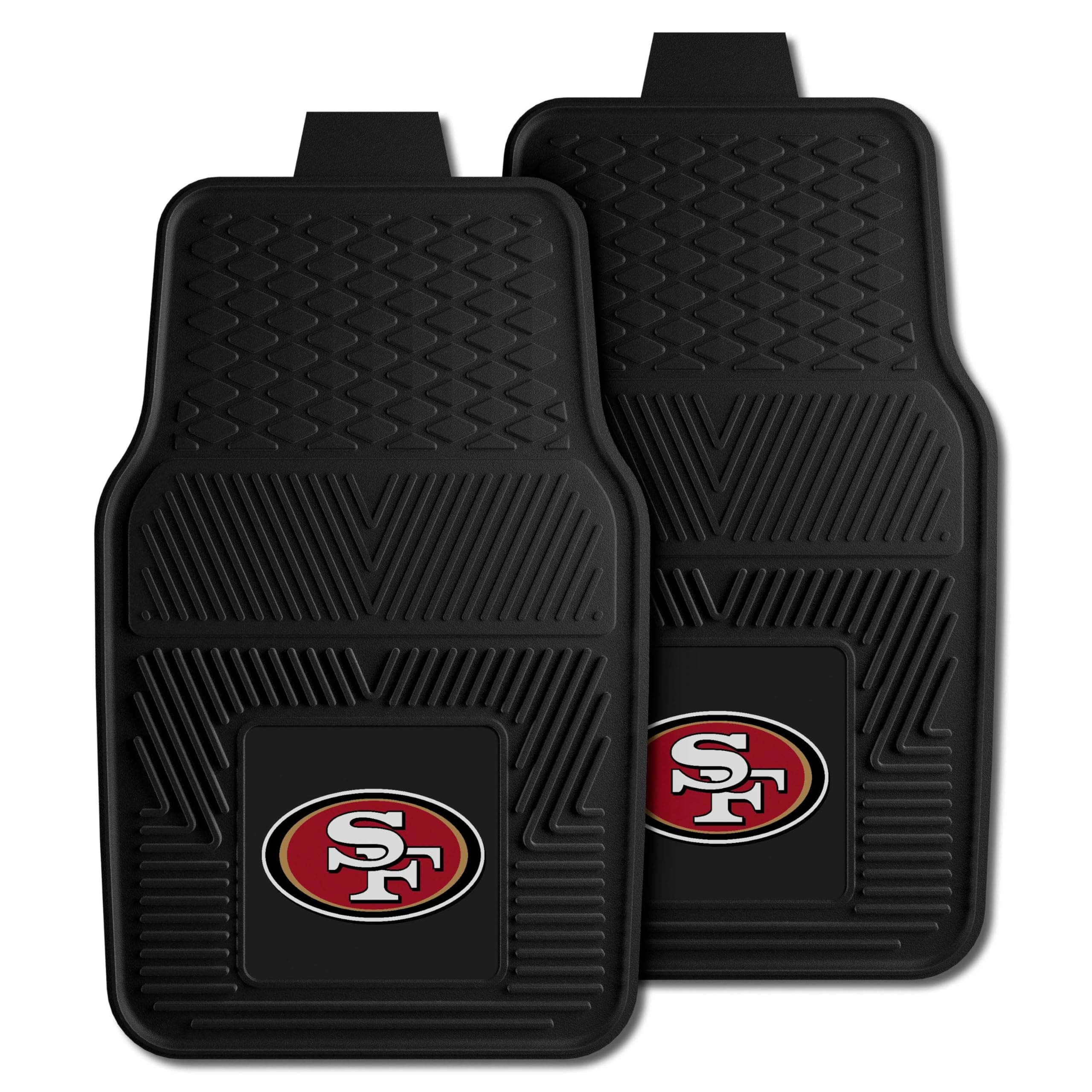 FANMATS 8902 San Francisco 49ers 2-Piece Heavy Duty Vinyl Car Mat Set, Front Row Floor Mats, All Weather Protection, Universal Fit, Deep Resevoir Design