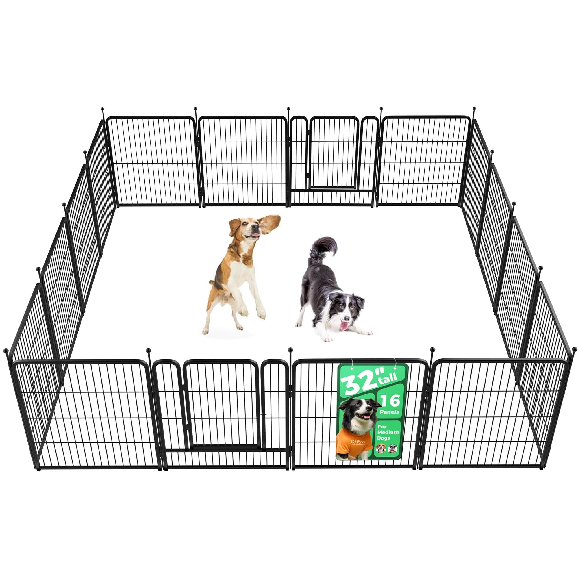 FXW Rollick Unleashed Dog Playpen for Indoor, Yard, RV Camping, 32 inch 16 Panels for Small and Medium Dogs, Black│Patented