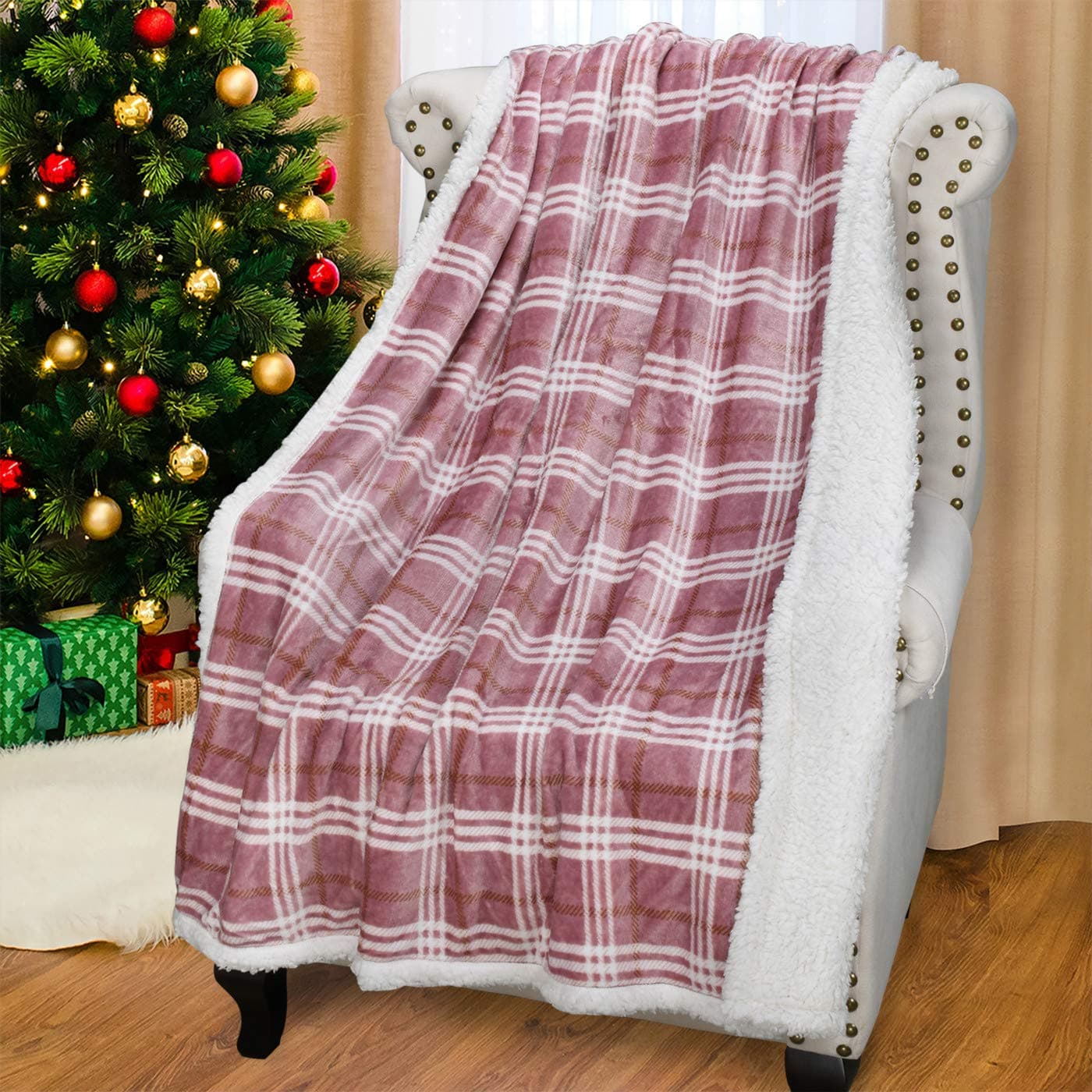 Catalonia Classy Tartan Sherpa Throw Blanket, Warm Thick Soft Fluffy Plush Couch Throw, Reversible Fleece Blanket Sofa Single Bed, 150 x 130 cm