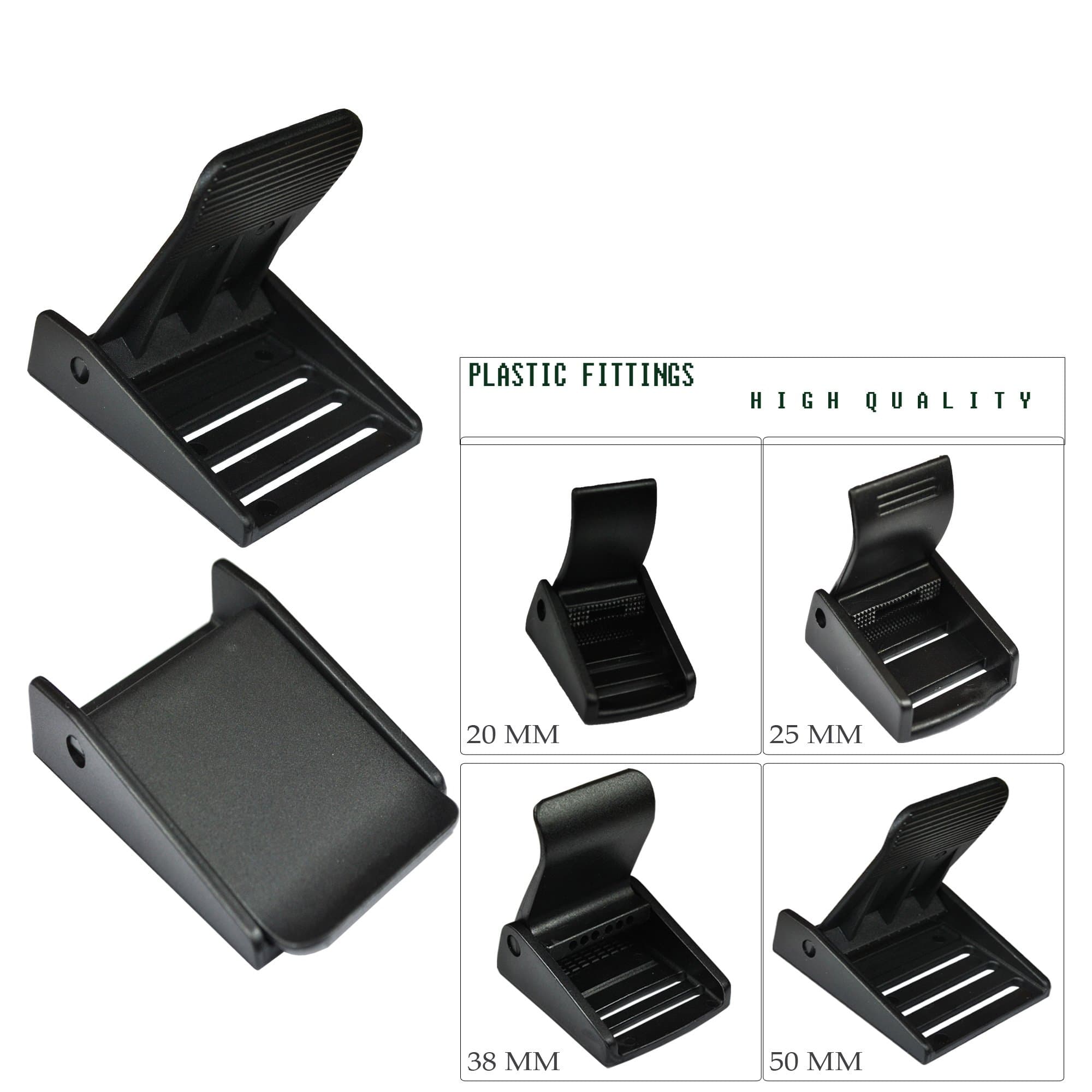 CAM BUCKLES FOR WEBBING STRAPS CAM LEVER FLAP BUCKLES PLASTIC PACK OF 2 (Black, 25 mm)