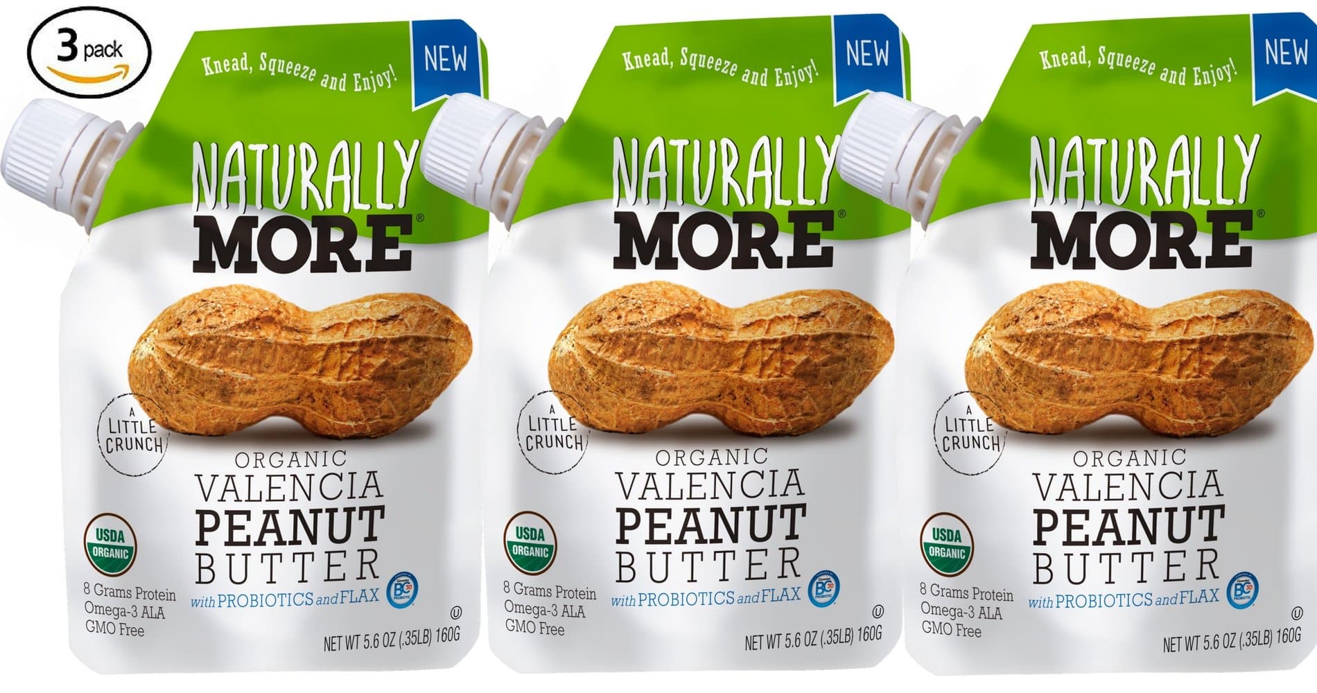 Naturally More 100% Organic Peanut Butter - All Natural - Probiotic Infused-Premium Roasted Peanut Taste-Heart Healthy Flax - Vegan - Gluten Free - Plant Based - Travel Size Snack Packets (3 Packs)