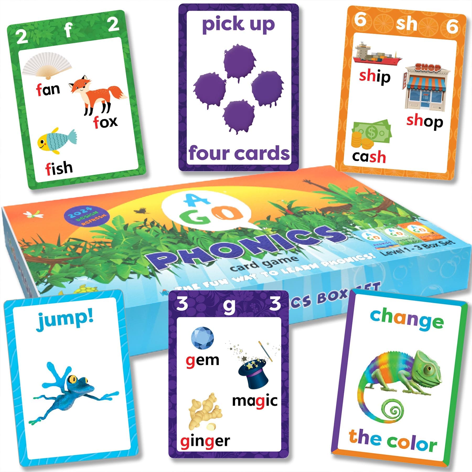 Phonics Card Game (3 Level Box Set). Build Reading Skills, Learn Words and Phonics Sounds While Playing a Fun Card Game! 3 x Playing Card Decks in a Magnetic Box