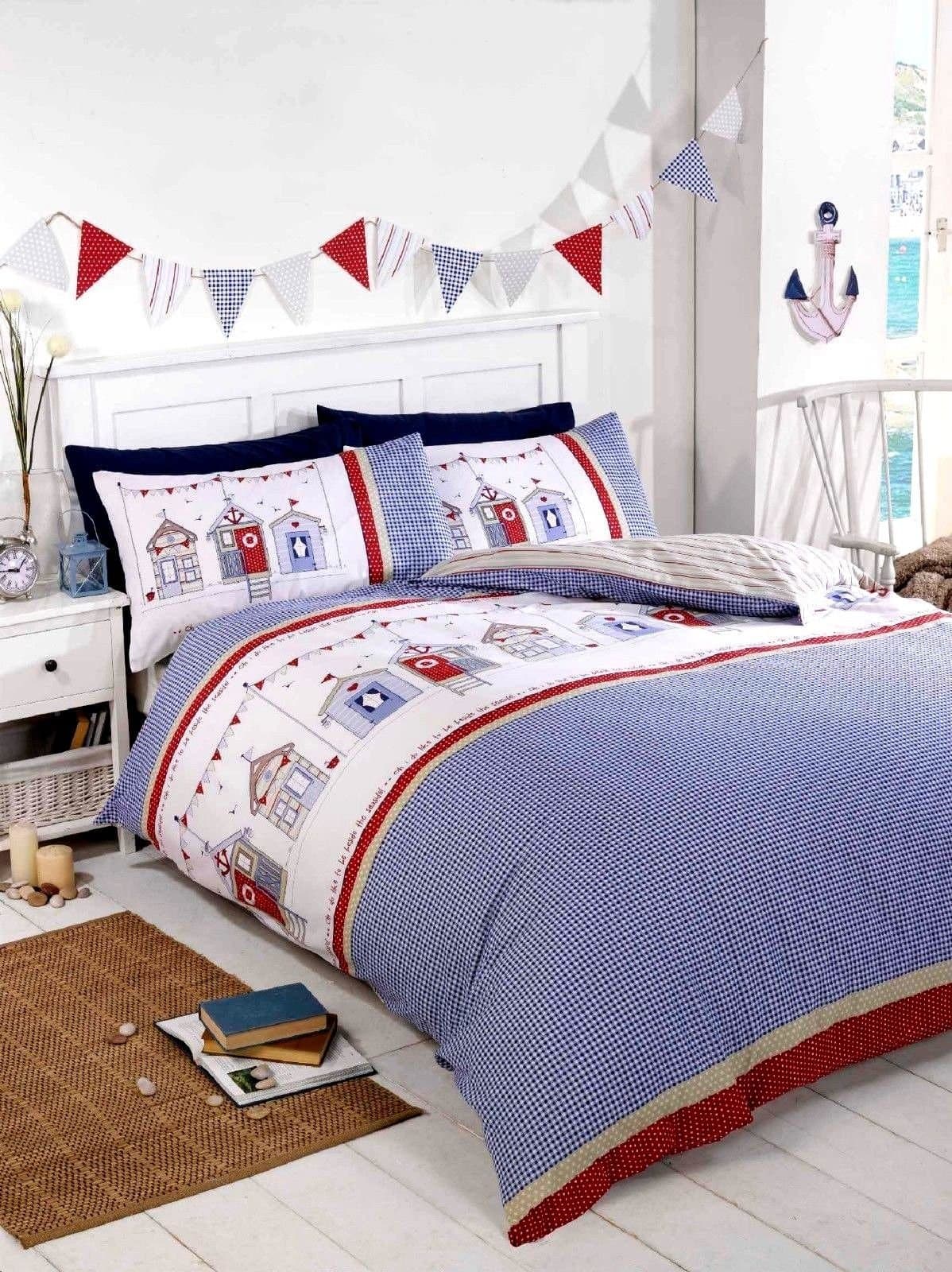 Signature Home Single Nautical Beach Huts Bedding Duvet Cover Set