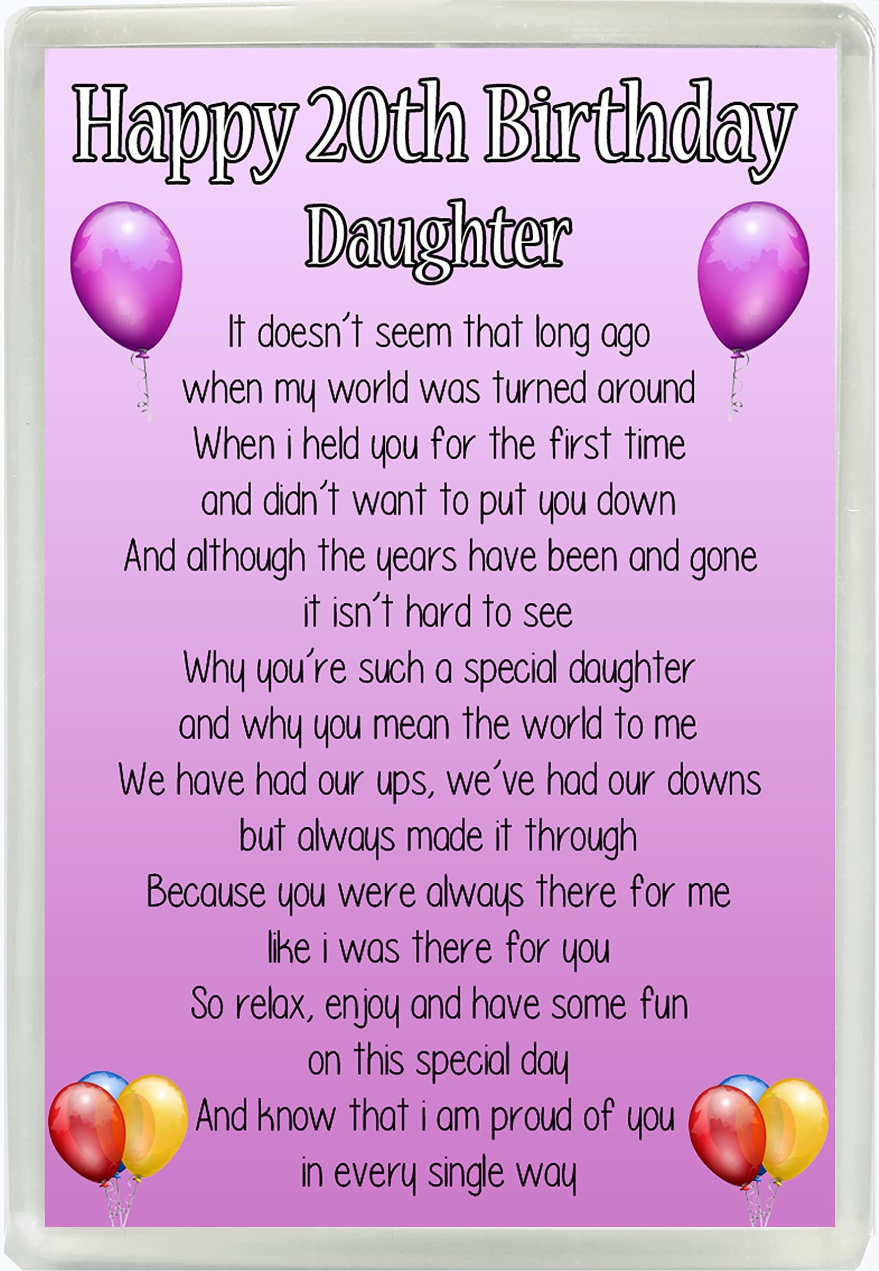Happy 20th Birthday Daughter Poem Jumbo Fridge Magnet Ideal Birthday Gift M91