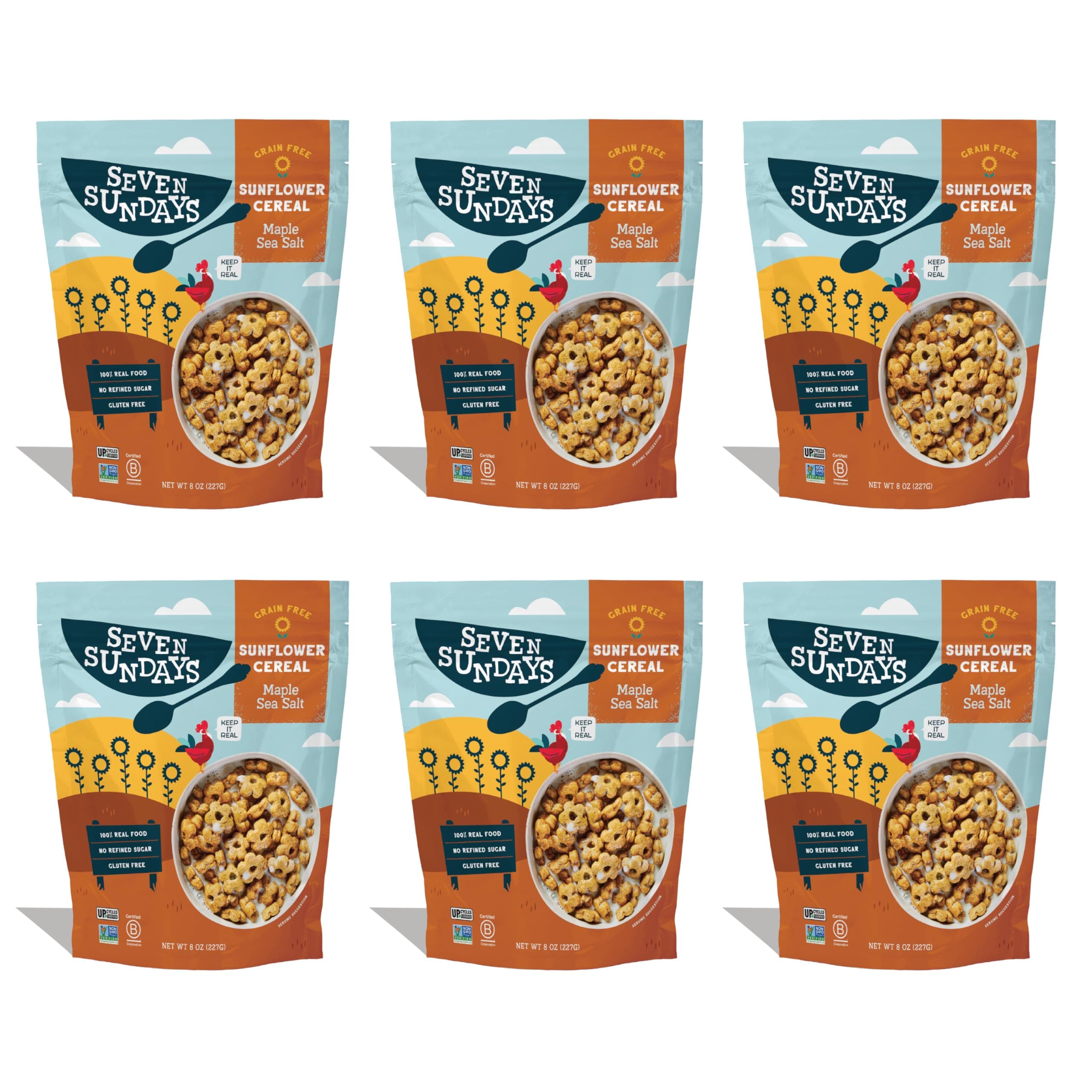 Seven Sundays Sunflower Cereals Maple Sea Salt 8oz Bag (Pack of 6), Grain & Gluten Free, 5g Upcycled Protein, 0g Refined Sugar, Salty Sweet Snack