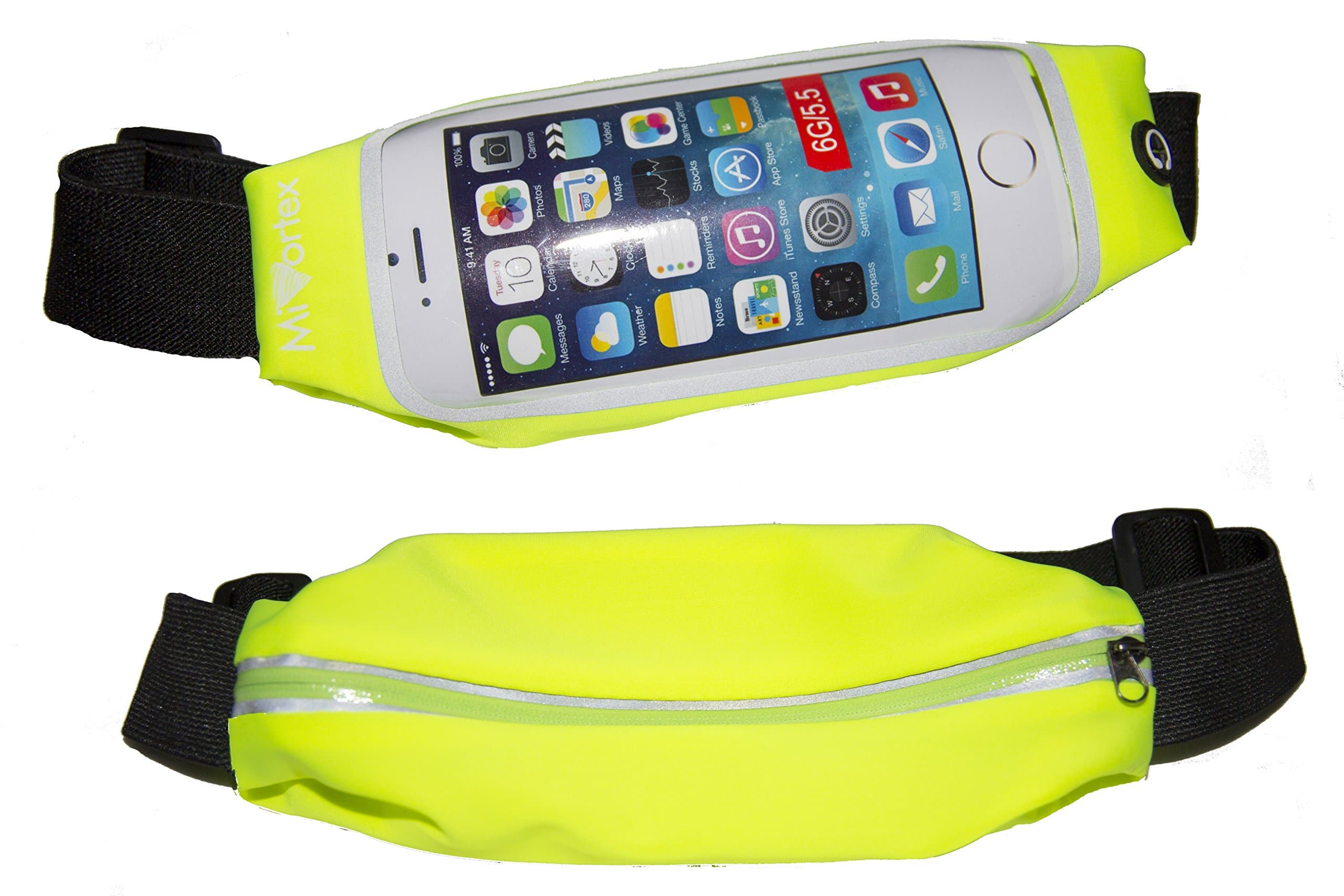 Mivortex Running Belt Runner Waist Pack with Transparent Touch Screen for iPhone 6, 6plus, Galaxy S5 S6 - Fits Otterbox, Lifeproof, Urban Armor Gear cell phone cases Yellow