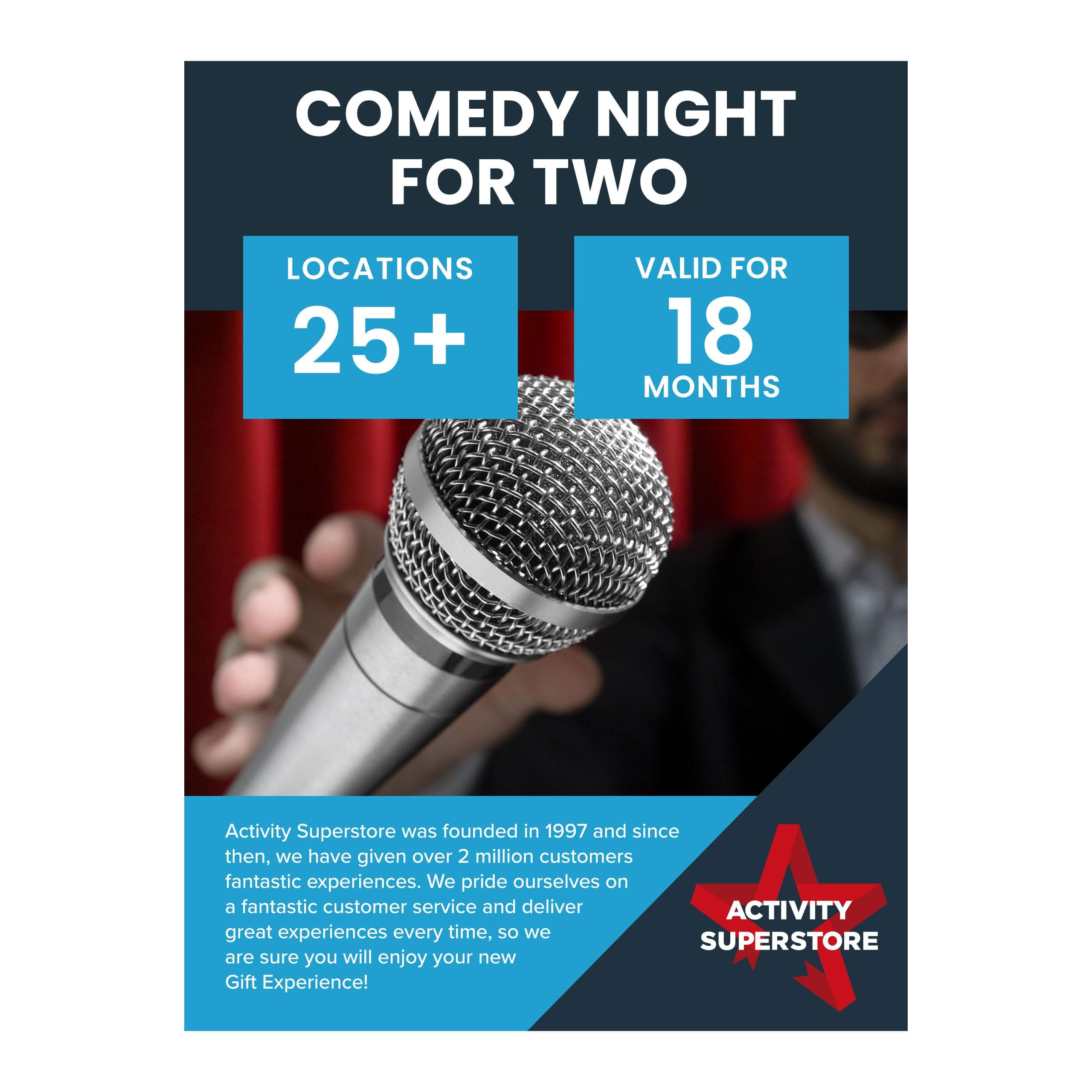 Activity Superstore Comedy Night For Two - Experience Vouchers, Available at 25 Locations, Perfect for Birthday or Retirement Gifts
