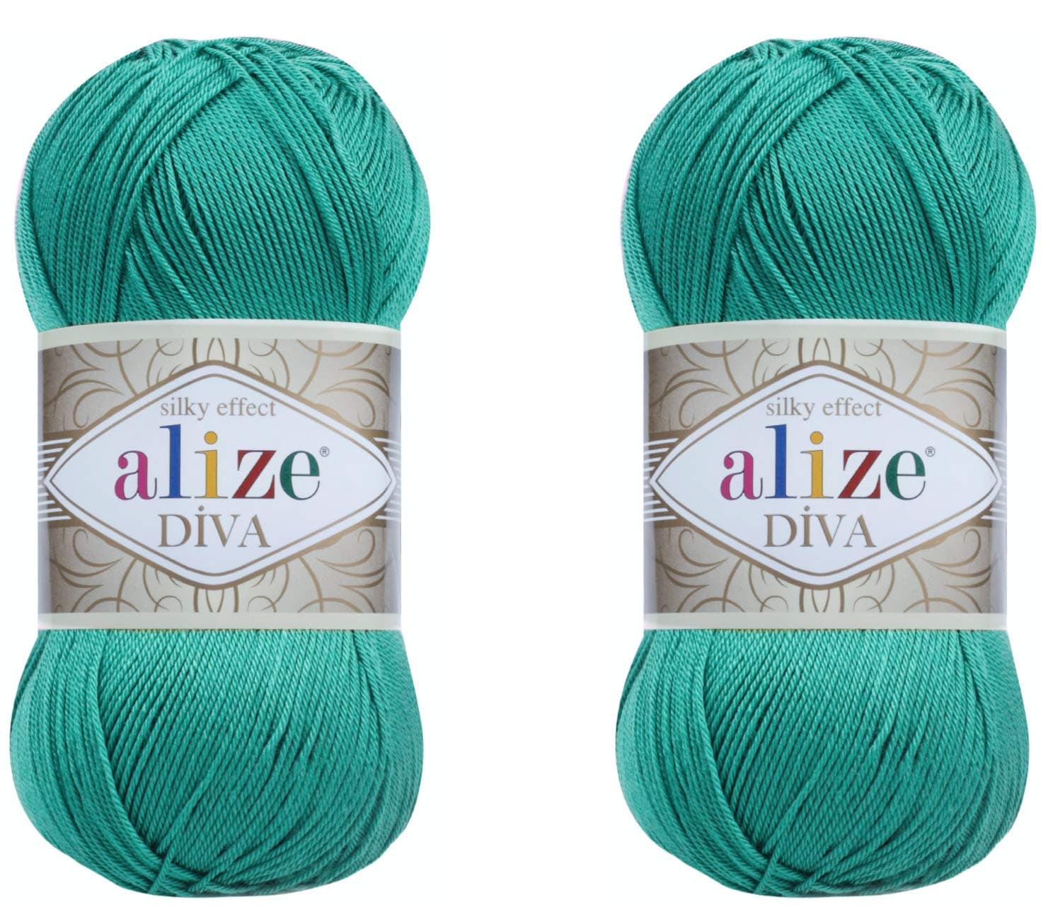 Diva Hand Knitting Yarn - 100% Microfiber Acrylic With Silk Effect - Crochet Art Lace Craft - 2 Skeins, 200gr, 767 Yds (610-Jade)
