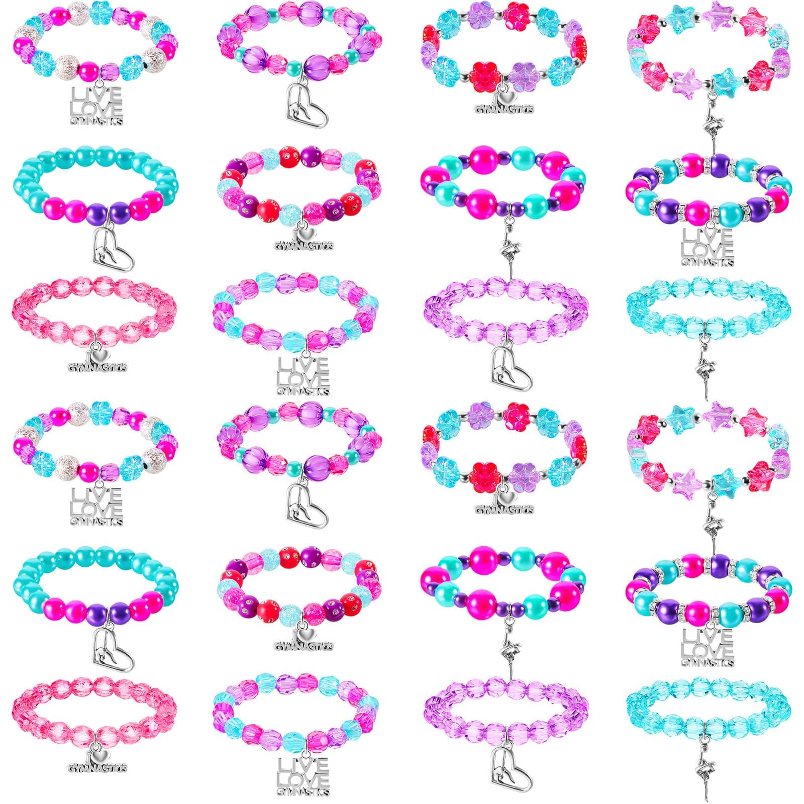 SasylviaGymnastics Bracelets Bulk Gymnastics Gifts Pink Sports Fan Bracelets Jewelry Charm Birthday Party Favors Supplies for Girls Women