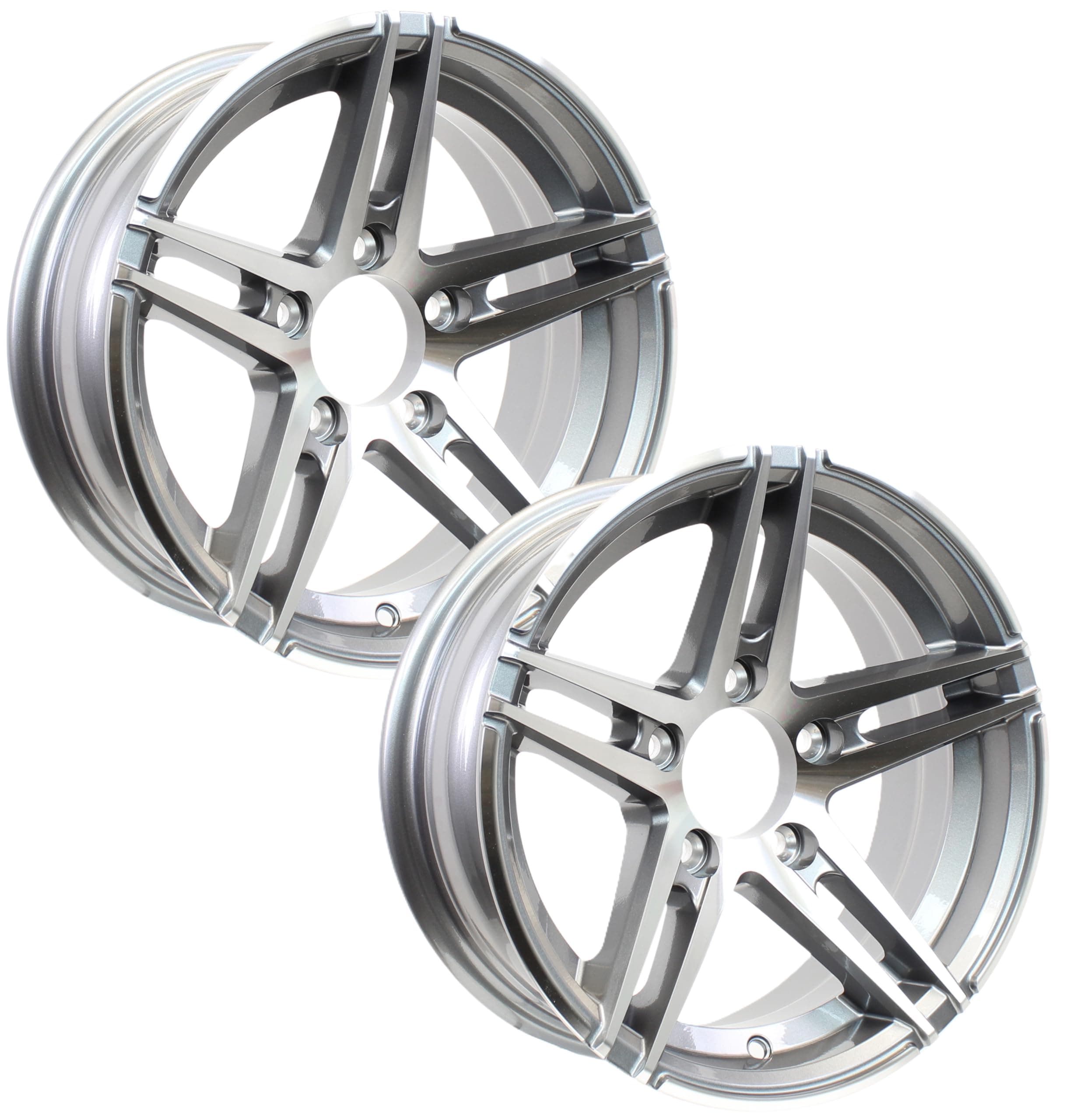 eCustomrim 2-Pack Gunmetal Grey Aluminum Spoke 15 Inch Sidewinder Trailer Rim 15x5 5 Lug On 4.5 Inch Center