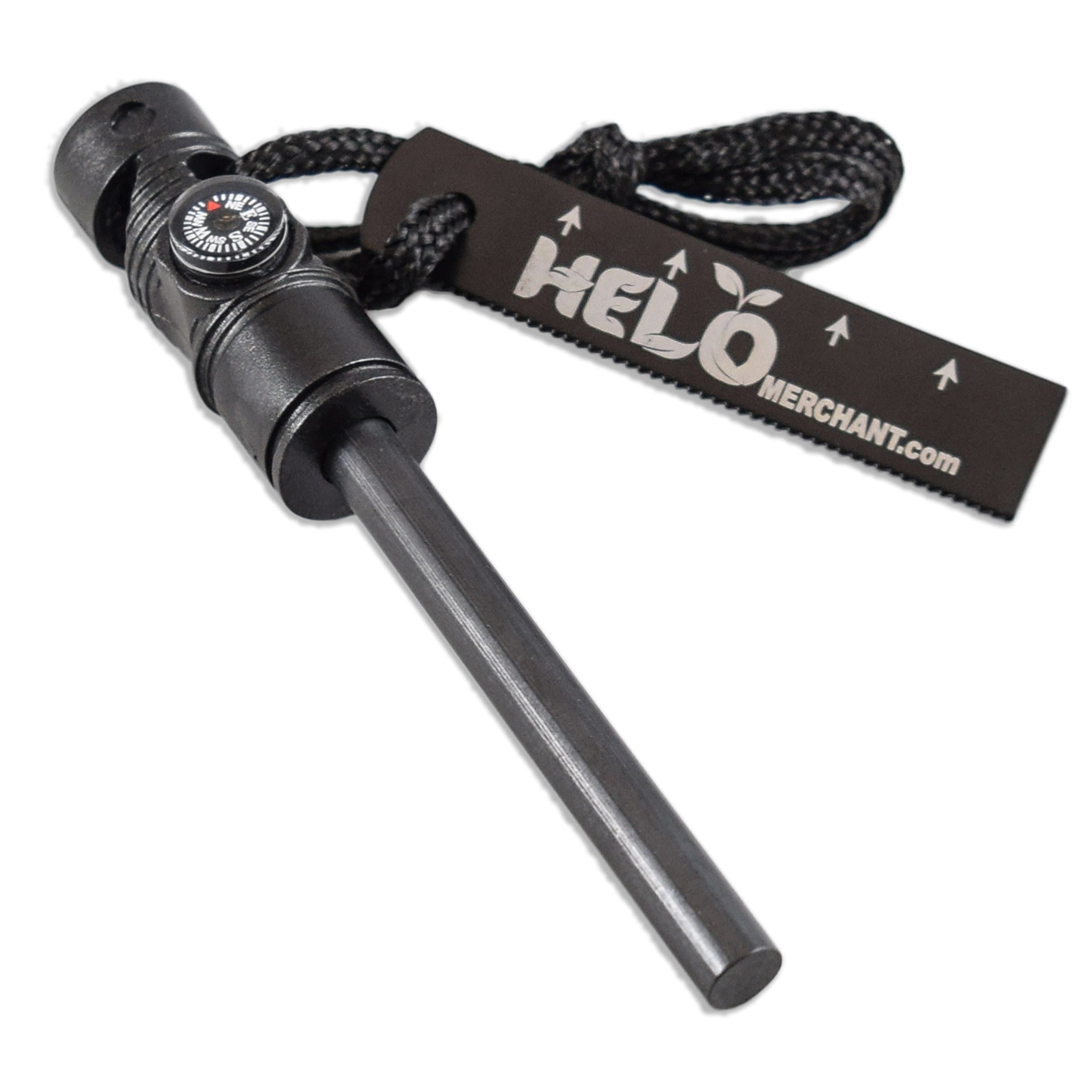 HeloFire Survival Magnesium Fire Starter with Compass and Whistle [All-in-One] - Lights Up to 15,000 Times