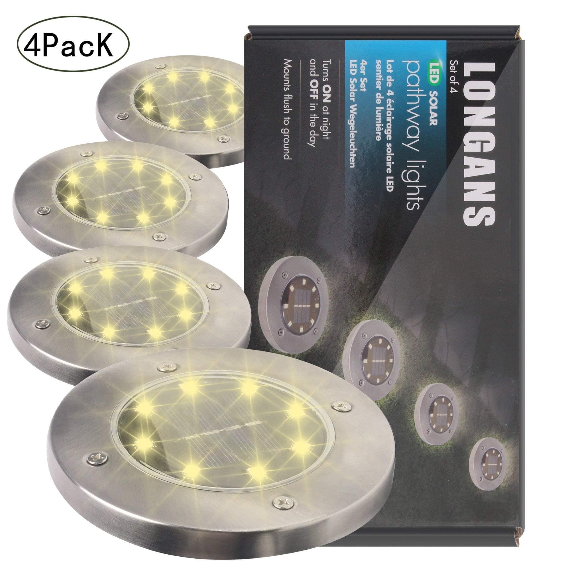 Newly Upgraded Solar Garden Lights Outdoor,Solar Powered Ground Lights LED Landscape Lights,Disk Lights,Solar Decking Lights,Walkway Solar Lights (Warm White)