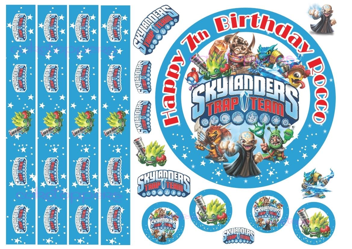 EDIBLE SKYLANDERS 6" ICING BOYS PERSONALISED CAKE TOPPER WITH EDIBLE RIBBON