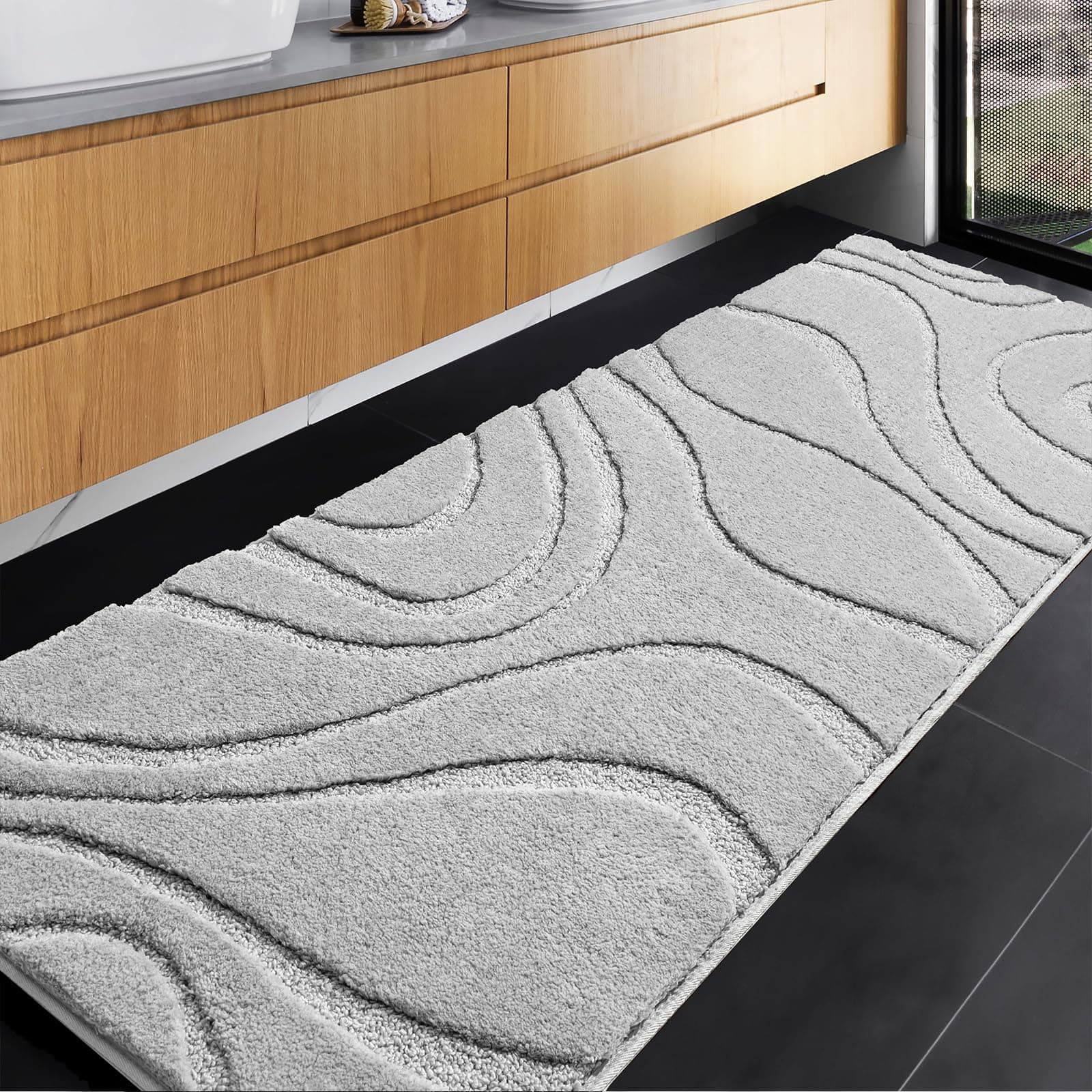DEXDE Bathroom Rugs Mat Runner 24x60, Light Grey Bath Rugs for Double Sink Vanity Ultra Long Non-Slip Machine Wash Dry Bath Mats Large Soft Absorbent Microfiber Carpet for Bathroom Floor Tub Shower