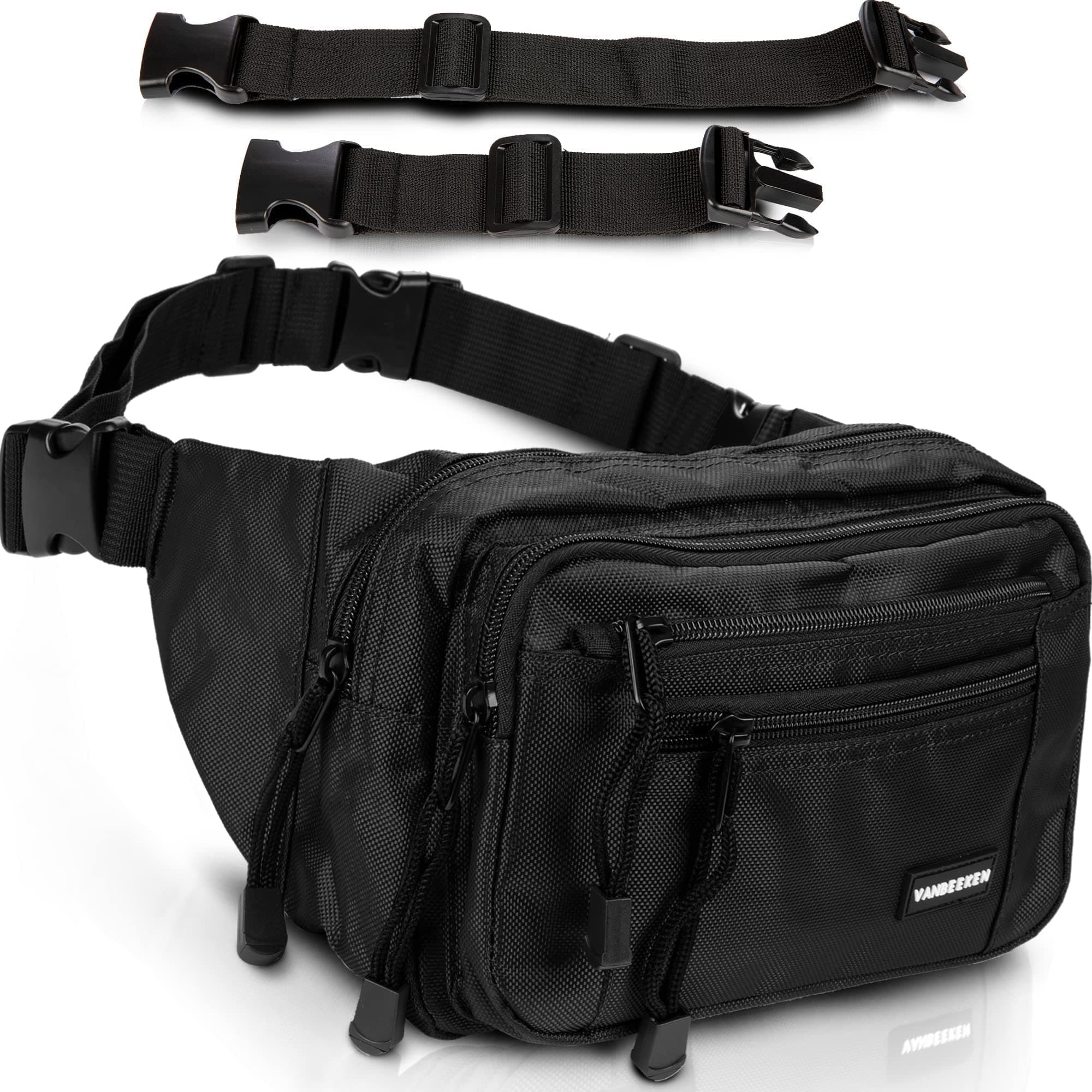 VAN BEEKEN Fanny Pack for Men Women Belt Bag Waist Bag Hip Bag I Waterproof Bum Bag I Supreme Waist Pack Phanny Pack for Hiking Travel Running, Black