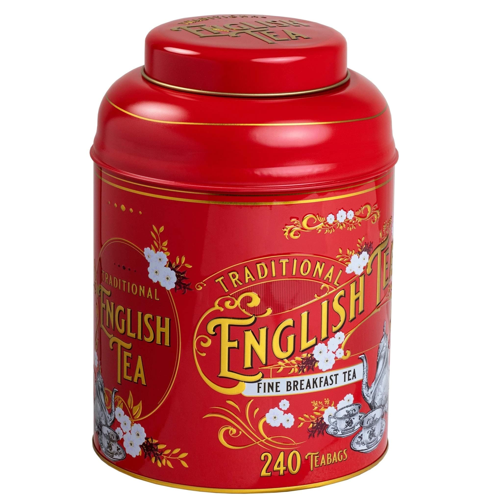English Breakfast Tea Bags with 240 Red Vintage Victorian Tin