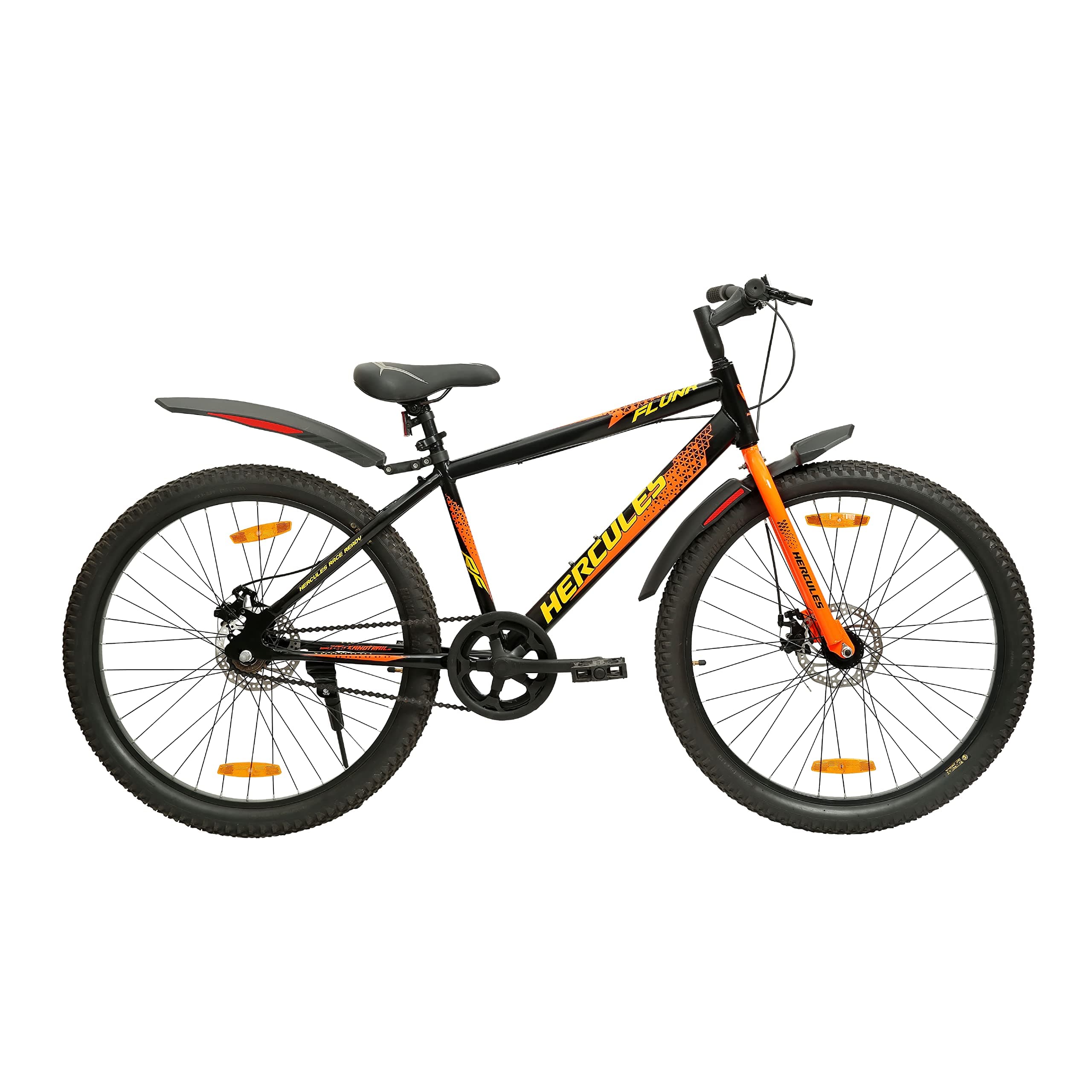 Hercules Flunk Rf 26 T Single Speed 17 Inch Steel Frame , Road Front Suspension Cycle For Unisex-Adult ( Matt Black/Orange, 12+ Years, Brake : Disc )