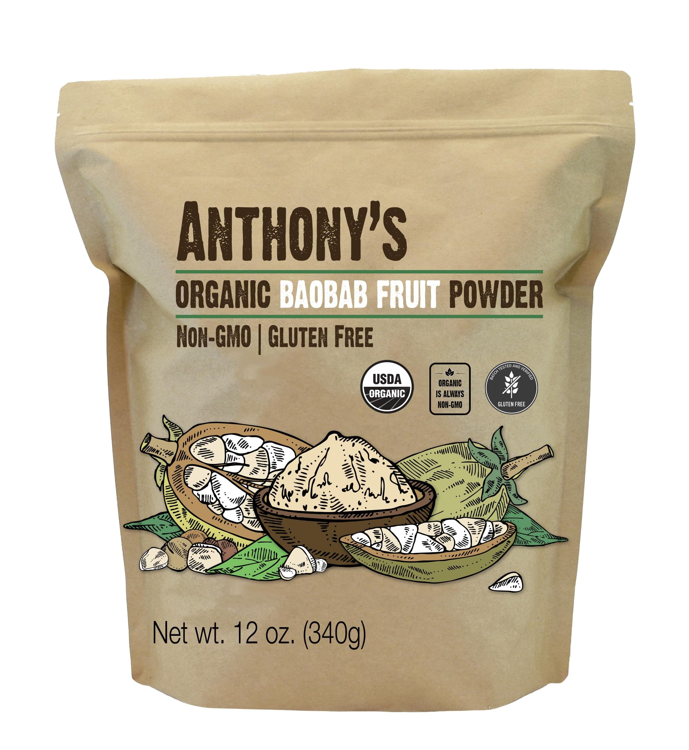 Anthony's Organic Baobab Fruit Powder, 12 oz, Gluten Free, Non GMO