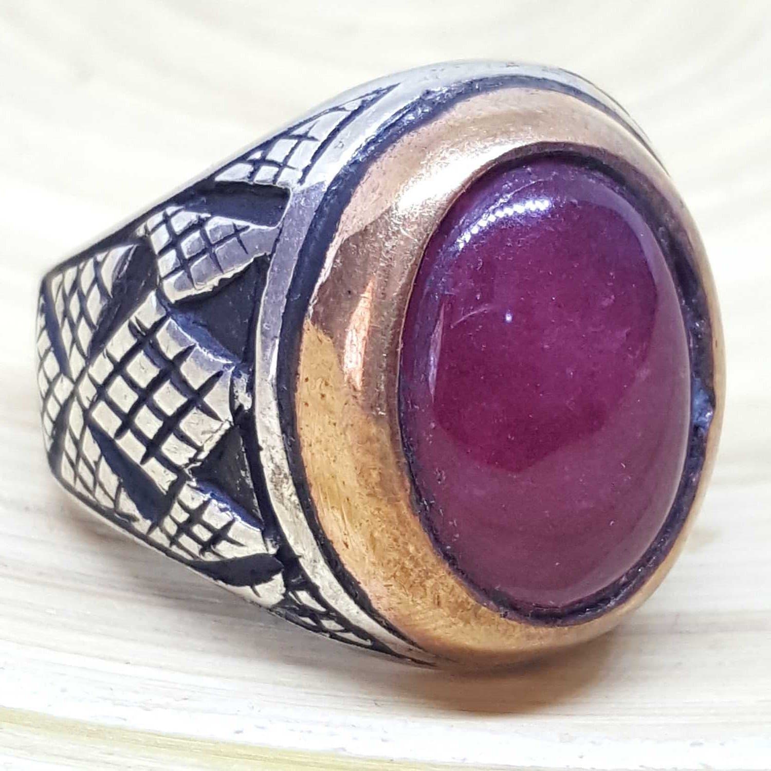 925 sterling silver men ring natural red cherry ruby yqut stone 11 us size