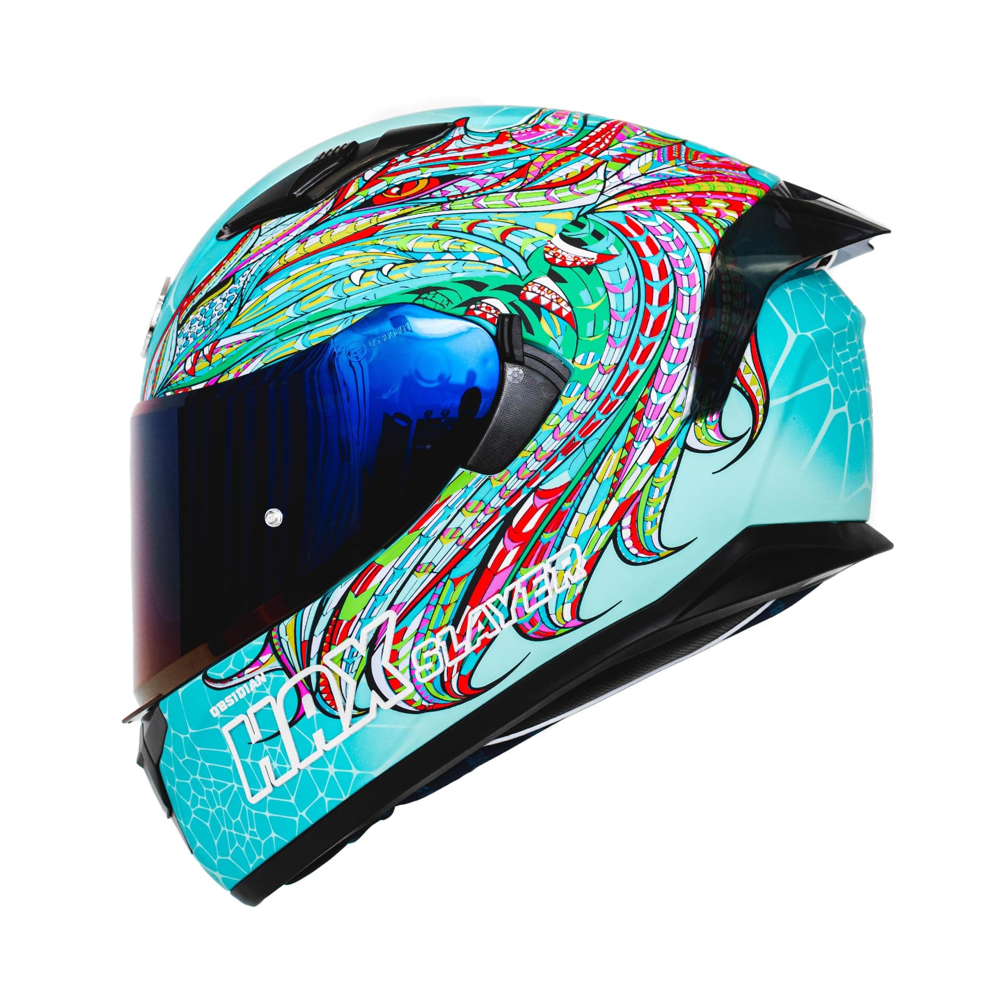 HAX Obsidian Full Face Dual Visor Adult Motorcycle Helmet for Motorbike Street Bike with Pinlock Ready DOT Approved Slayer Turquoise XXL