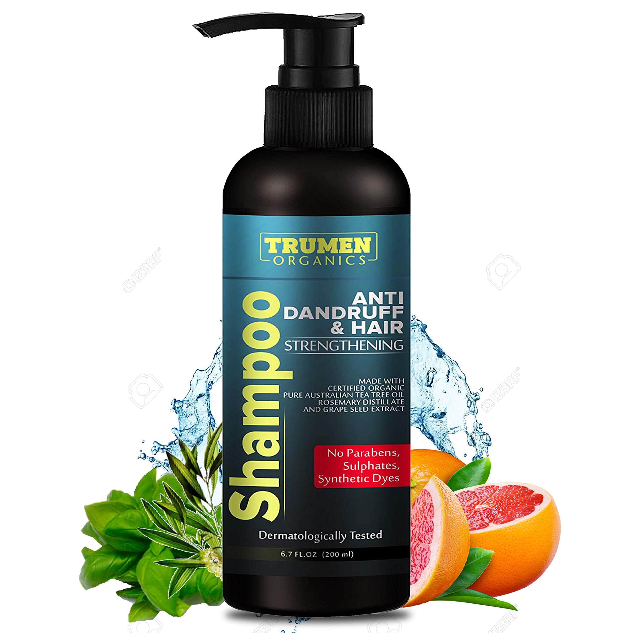 Anti Dandruff Shampoo For Men From Trumen With Pure Australian Tea Tree Oil, Rosemary & Grape Seed Extract For Dry & Itchy Scalp, Hair Growth, Prevent Head Lice & Thinning Hair - 100% Natural - Sulphate Free -Paraben Free