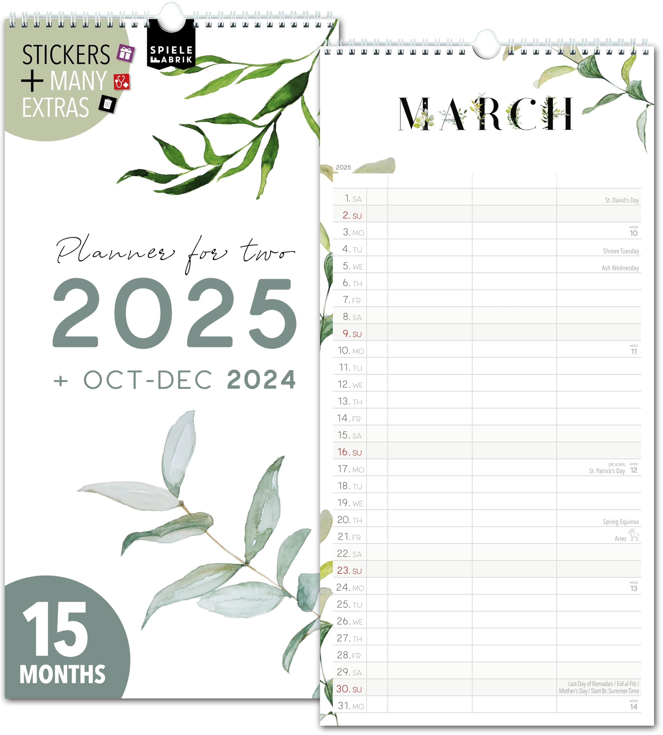 Couple planner 2025 3 columns FLORAL planner for two 2025 and Oct-Dec 2024, partner calendar 16x32,5cm, calendar for couples 2025, wall planner 2 persons Boho, flowers, design