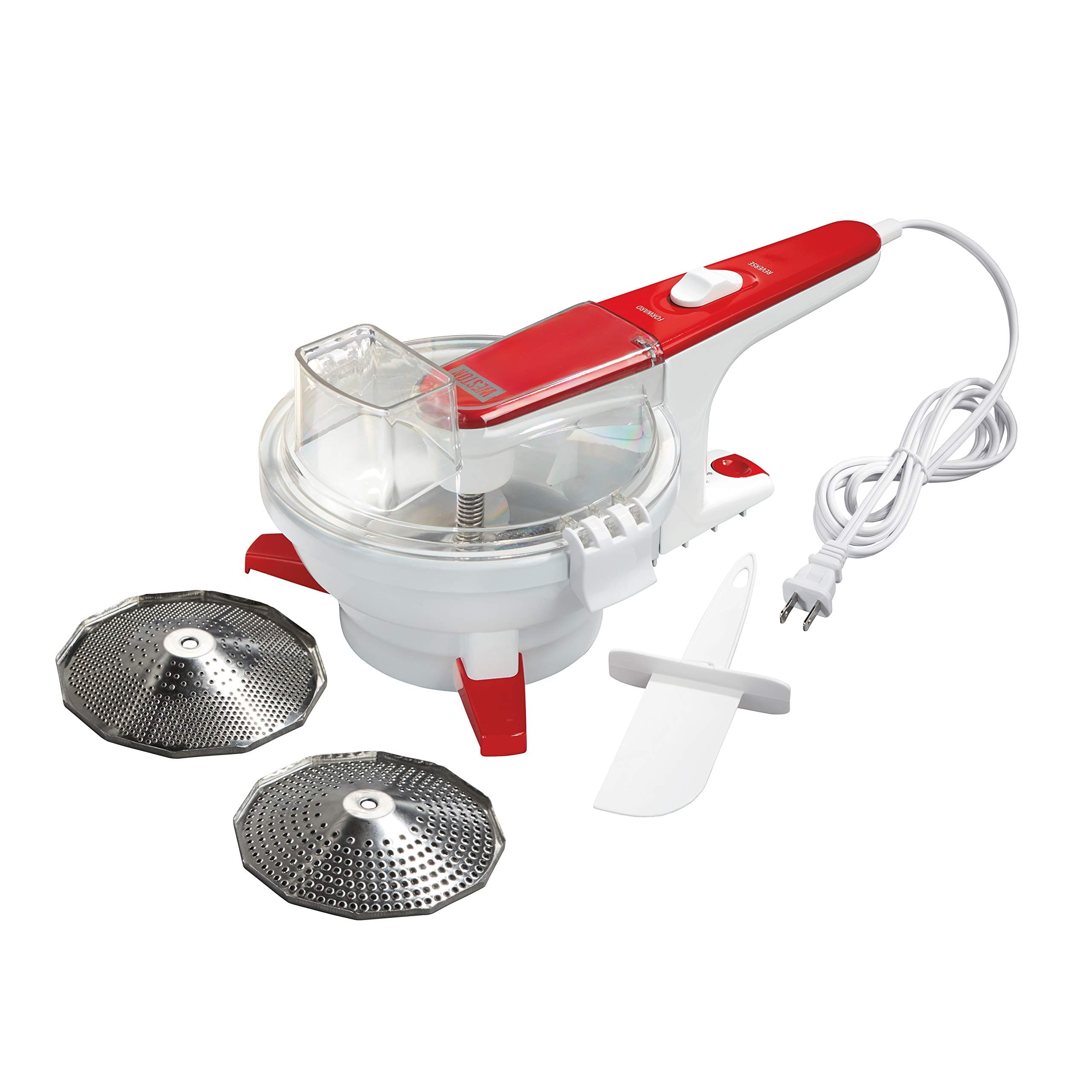 Weston Electric Food Mill with 3 Stainless Steel Discs 1.75 Quart Capacity, White (61-0201-W)