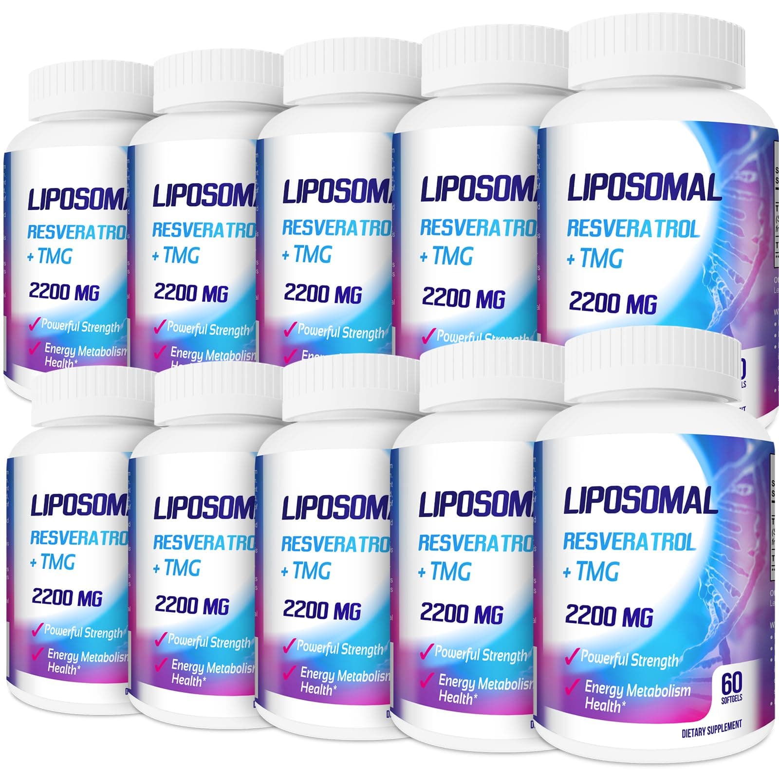 Liposomal 2200mg High Dose Softgel, Trans-Resveratrol 1700mg + TMG 500mg, Powerful Antioxidant for Anti-Aging, Skin Health, Cell Repair, NAD+ Level, Energy & Immune and Overall Health - 600 Softgels