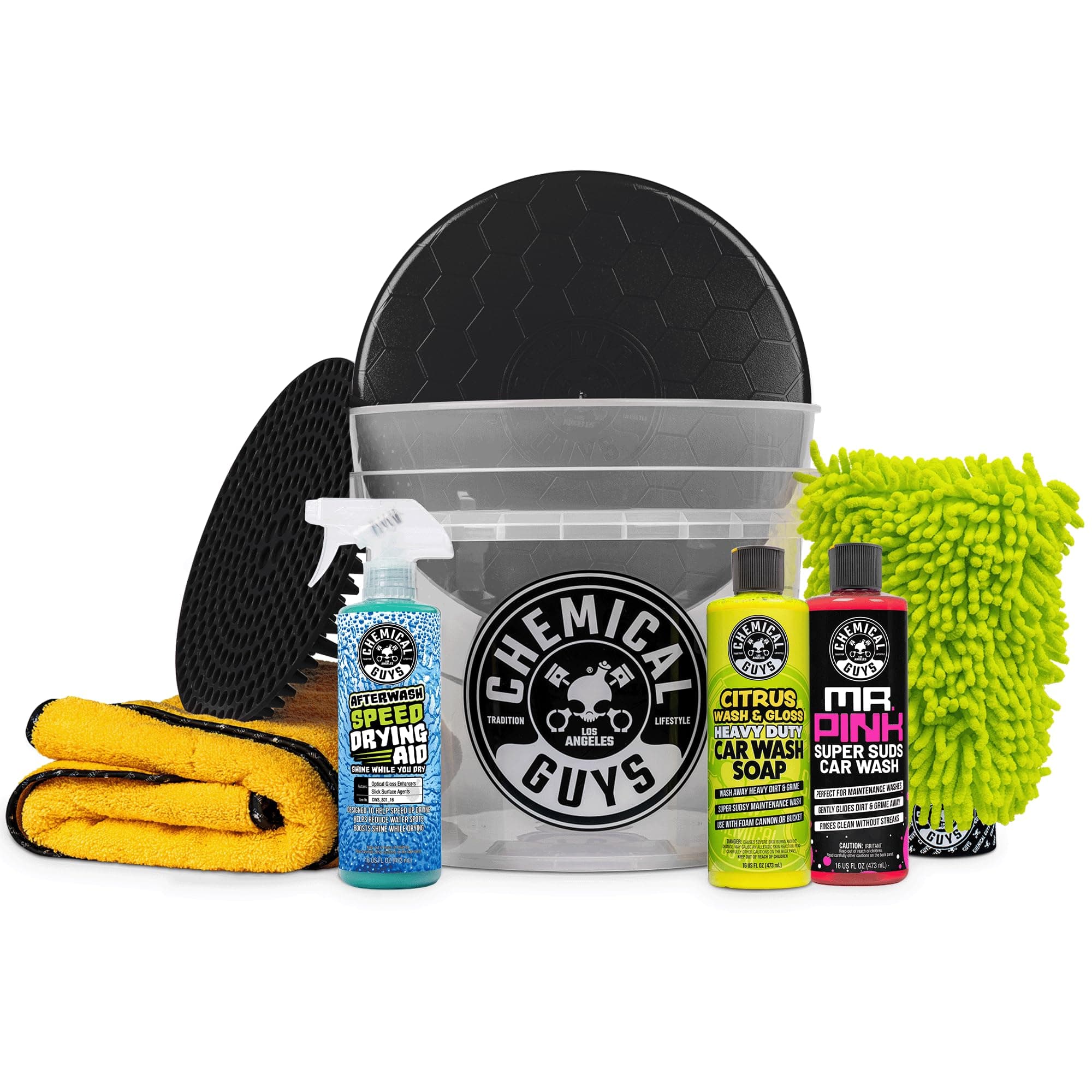 Chemical Guys Car Cleaning Kit, Complete Car Wash Kit with Soap, Wash Bucket, 3-16 oz Car Care Cleaners, Interior and Exterior Cleaning Essentials, 8 Item Detailing Set