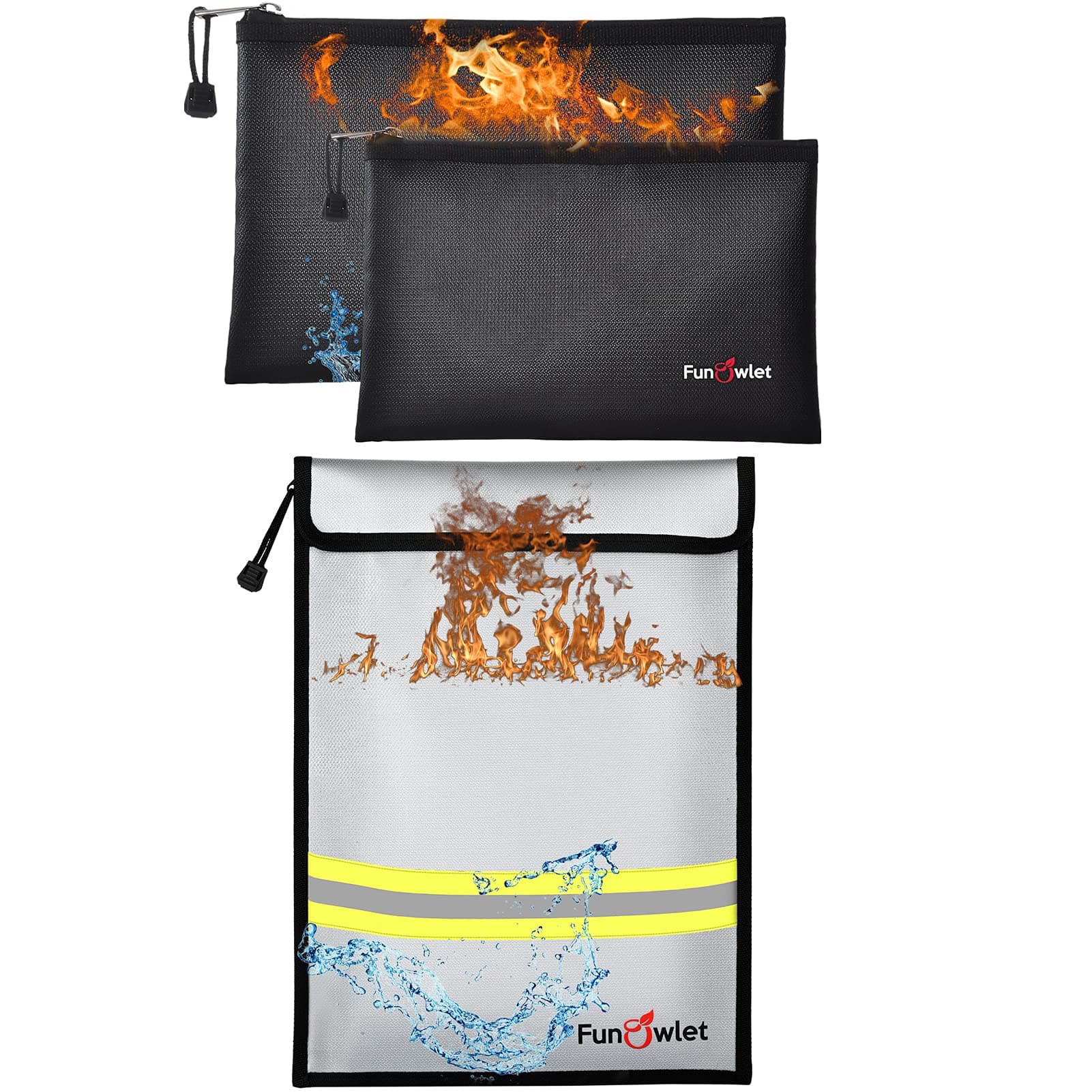 Fireproof Waterproof Money Document Bag - 3Pack Upgraded Zipper Bags, Fire & Water Resistant Storage Organizer Pouch for A4 A5 Documents Holder,File,Cash,Jewelry,Passport,Tablet,Laptop