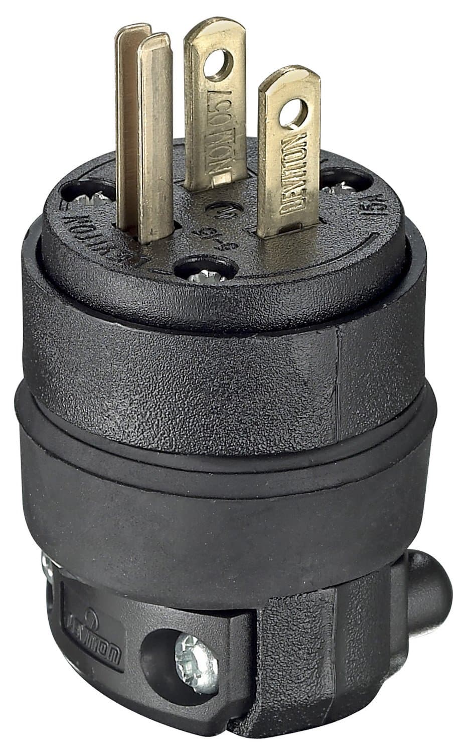 Leviton 515PR 15 Amp 125 Volt, Straight Blade Rubber Plug, NEMA 5-15P, Black