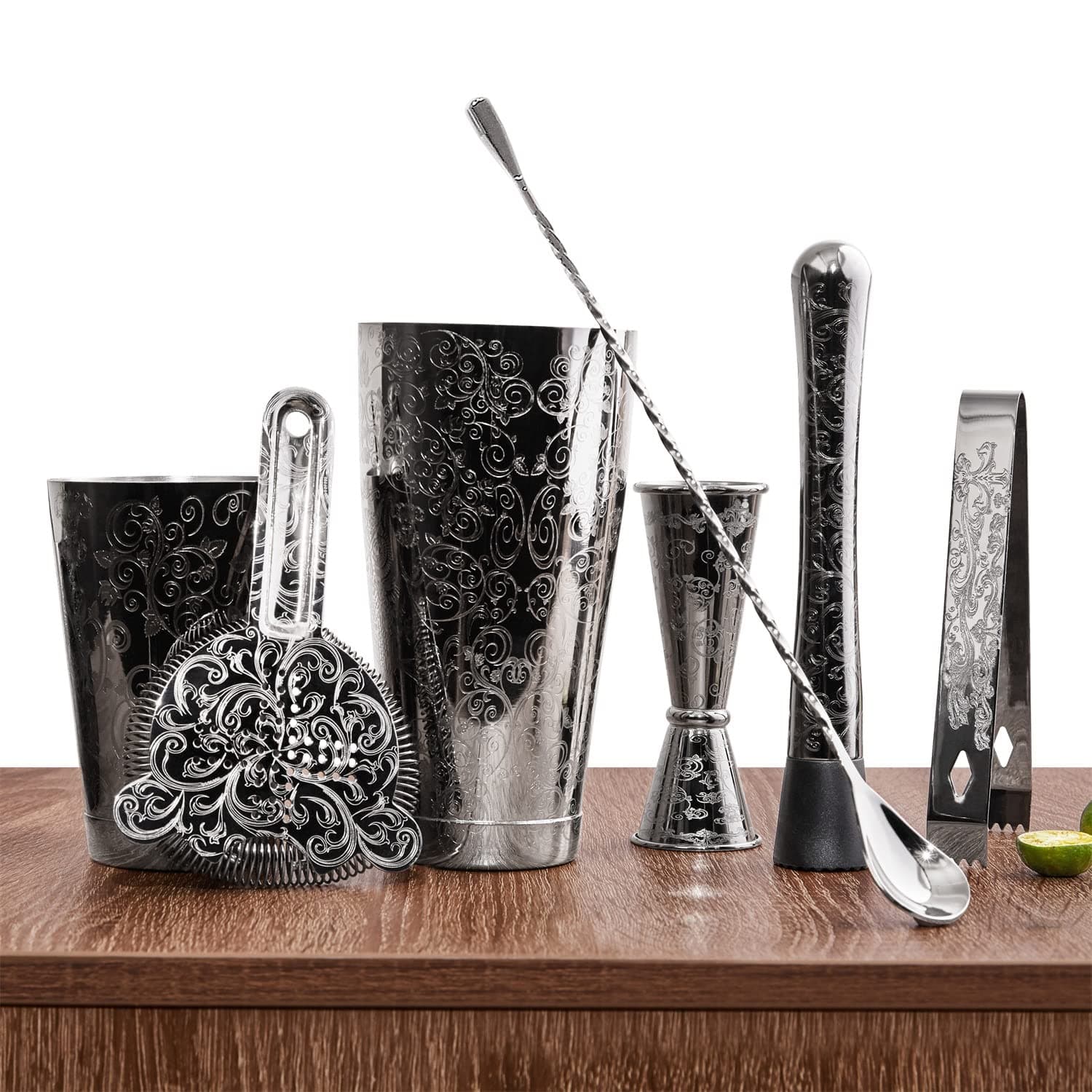 SKY FISH Boston Cocktail Shaker Set, Etching Bartender Kit, 7-piece Professio...