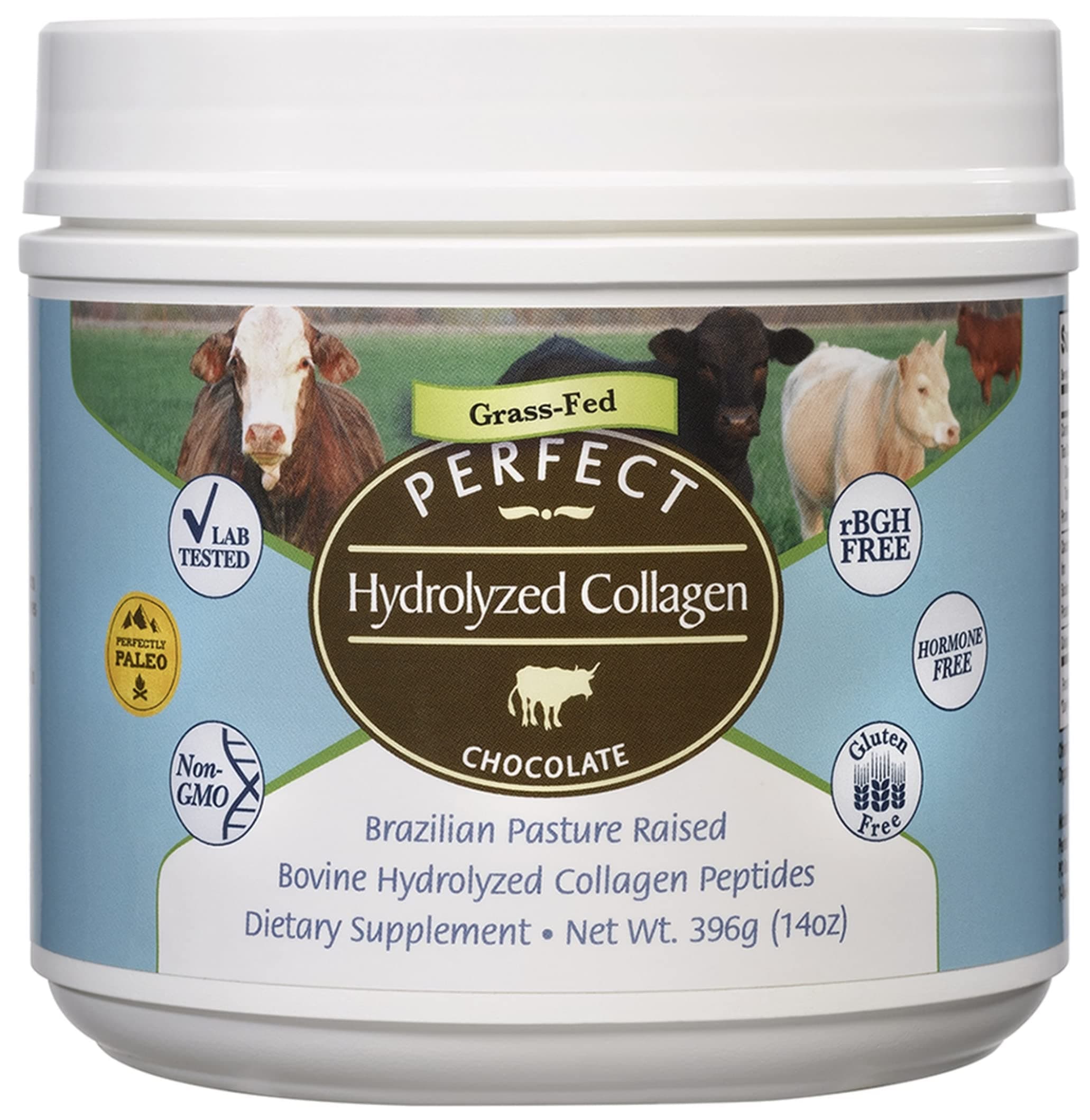 Perfect Supplements - Perfect Hydrolyzed Collagen Chocolate - 14 oz - Bovine Hydrolyzed Collagen Peptides - Pesticide & Hormone Free - Brazilian Pasture Raised