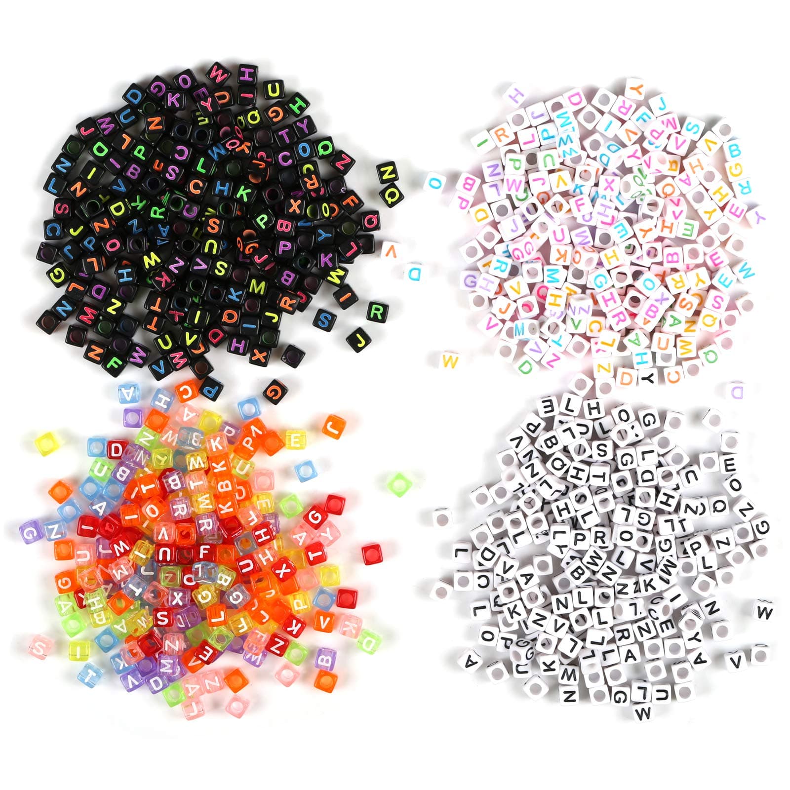 Naler 800pcs 6mm Acrylic Cube Beads A-Z 4 Colors with Colorful Letters for Kids Craft DIY Bracelets Necklace