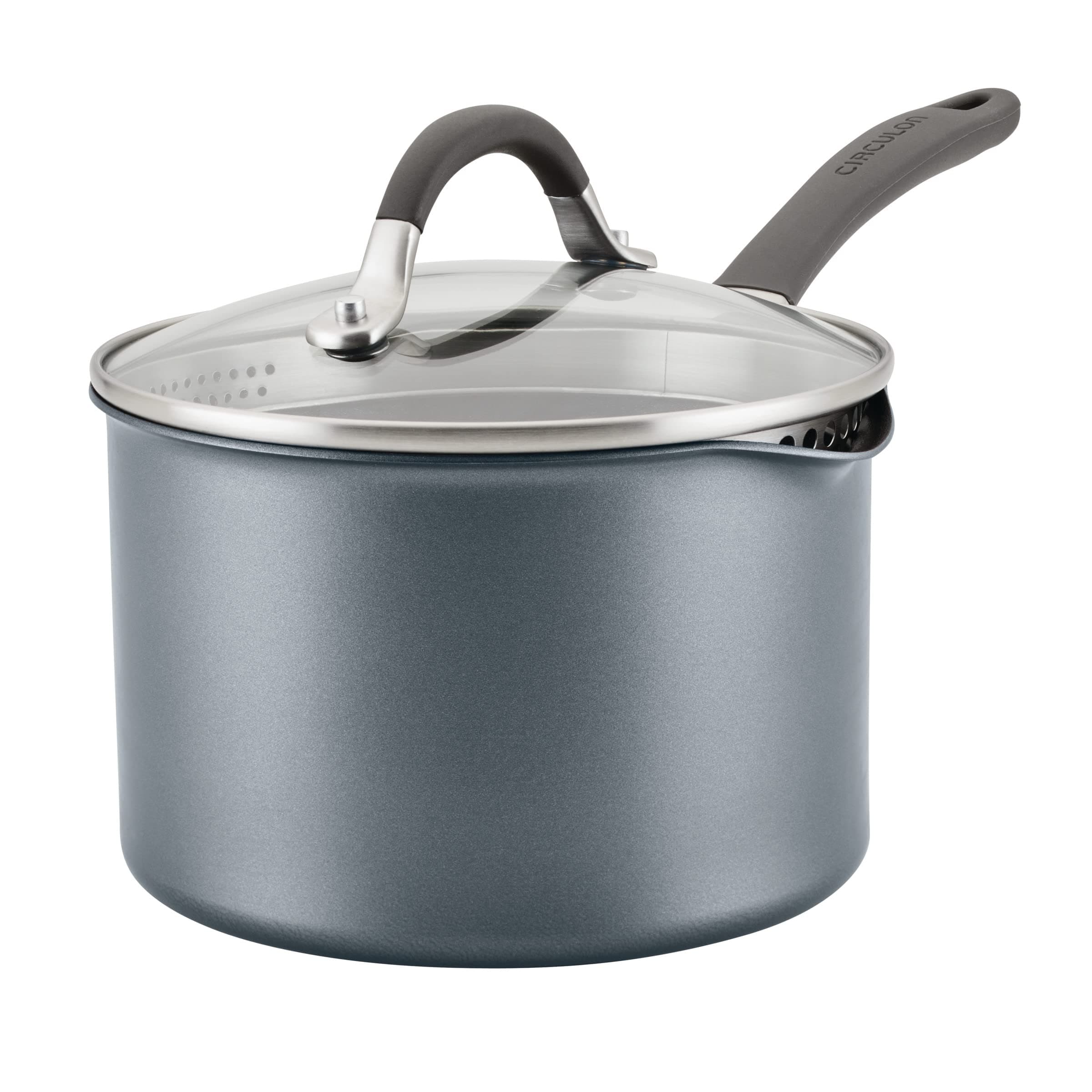 A1 Series with ScratchDefense Technology Nonstick Induction Straining Sauce Pan with Lid, 3 Quart, Graphite