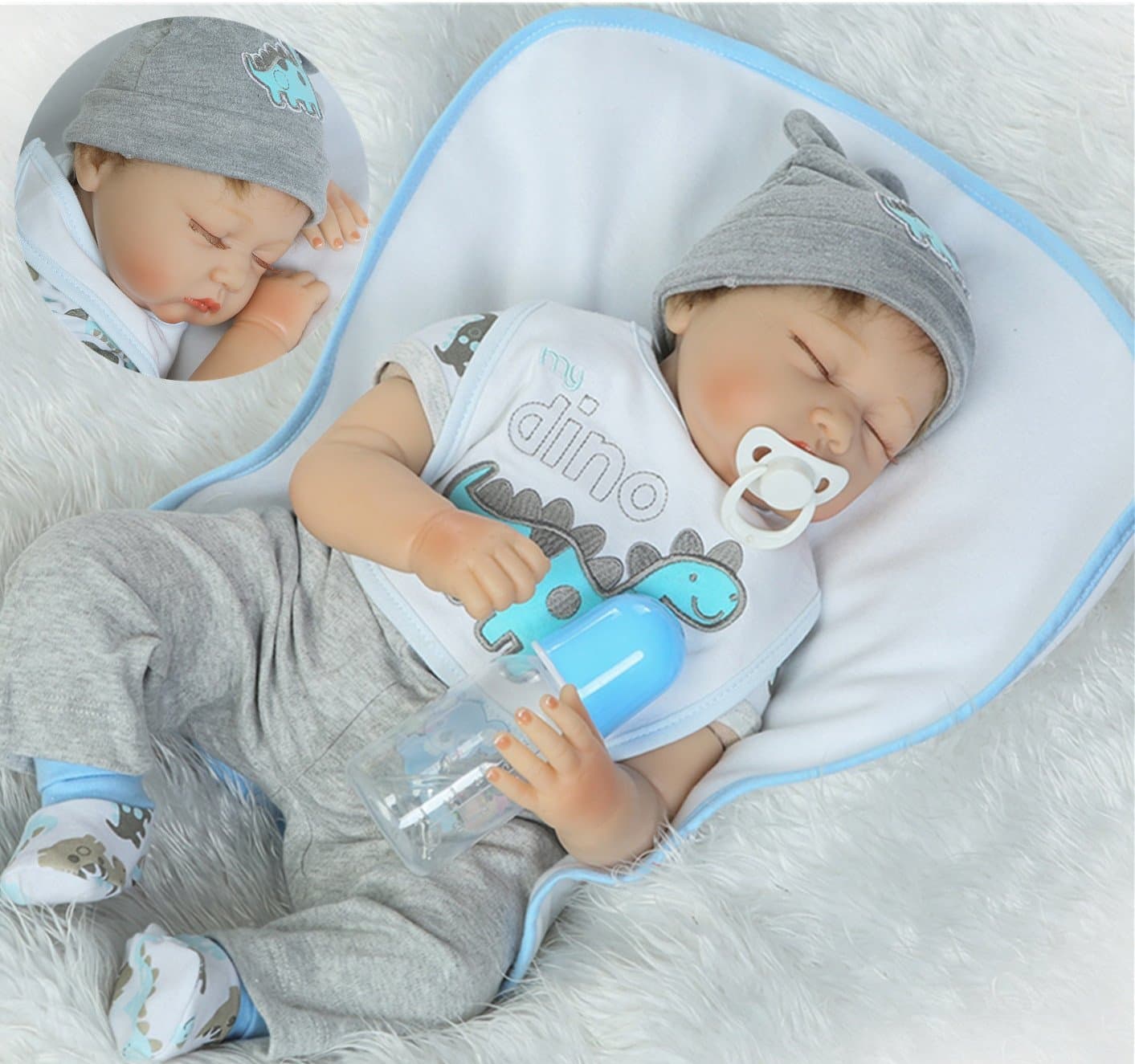 Sleeping Reborn Baby Dolls Boy 22inch Soft Vinyl Silicone Doll Realistic Real Baby Doll My dino Outfit 55cm Baby Cute Toys Gift Set